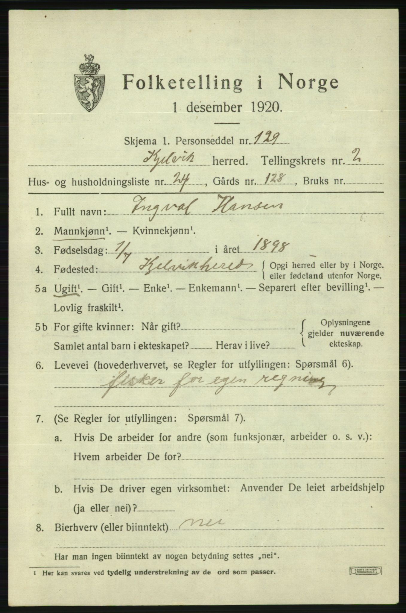 SATØ, 1920 census for Kjelvik, 1920, p. 1643
