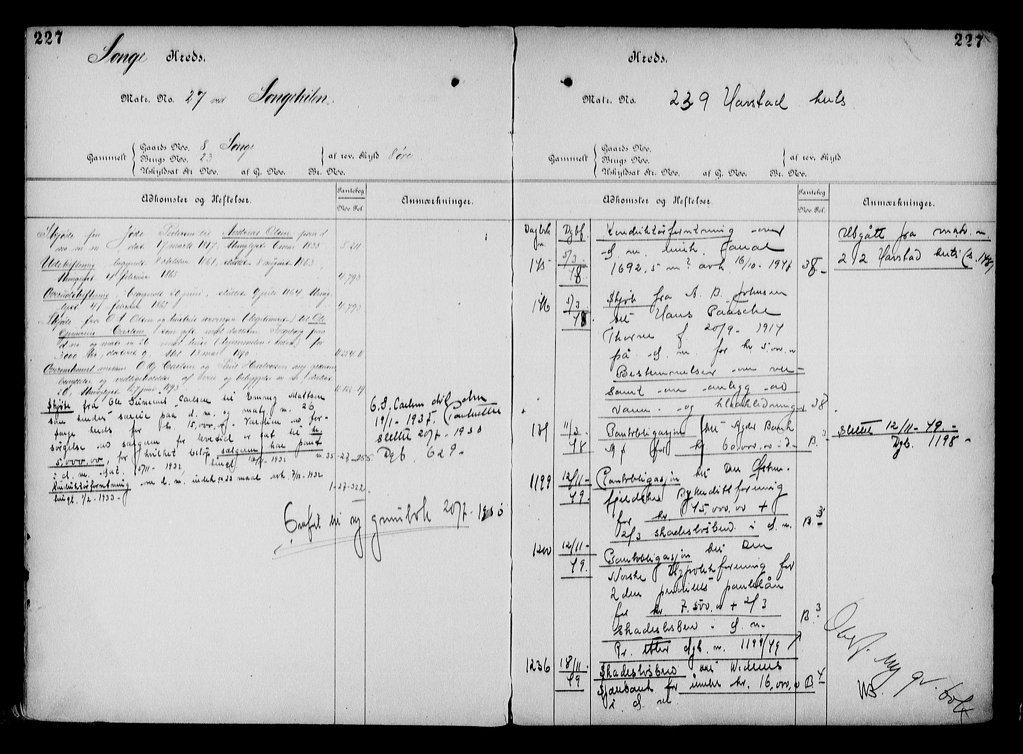 Arendal byfogd, AV/SAK-1222-0001/G/Ga/L0015: Mortgage register no. 13, 1860-1960, p. 227