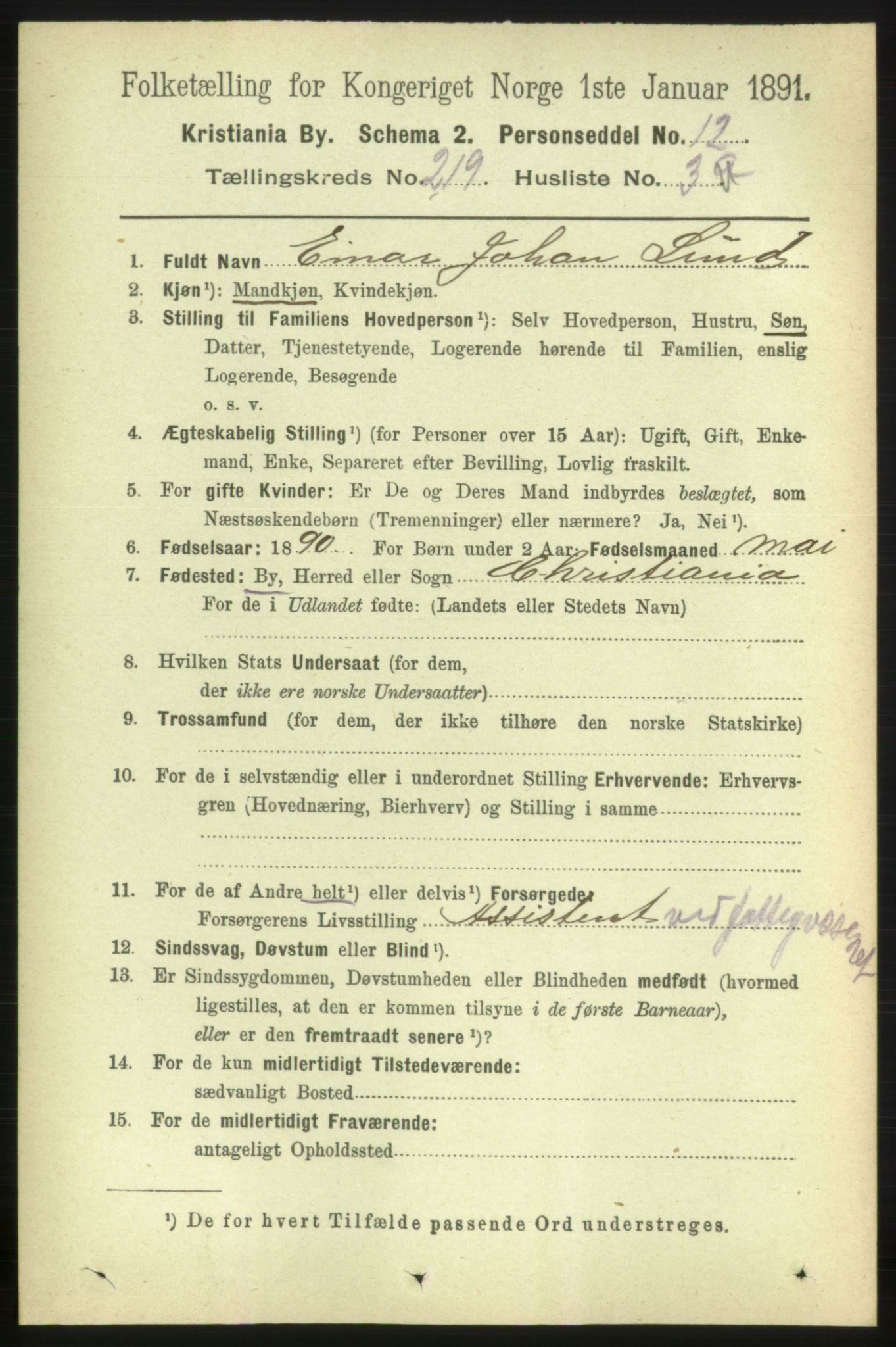 RA, 1891 census for 0301 Kristiania, 1891, p. 130012