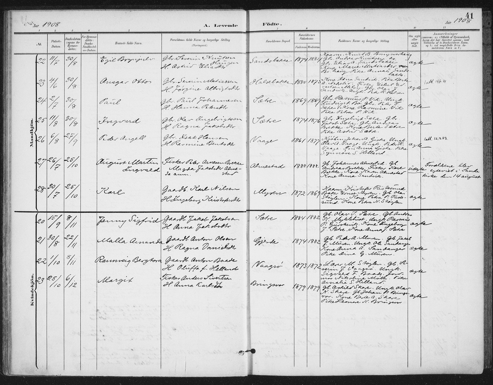 Ministerialprotokoller, klokkerbøker og fødselsregistre - Møre og Romsdal, AV/SAT-A-1454/503/L0038: Parish register (official) no. 503A06, 1901-1917, p. 41