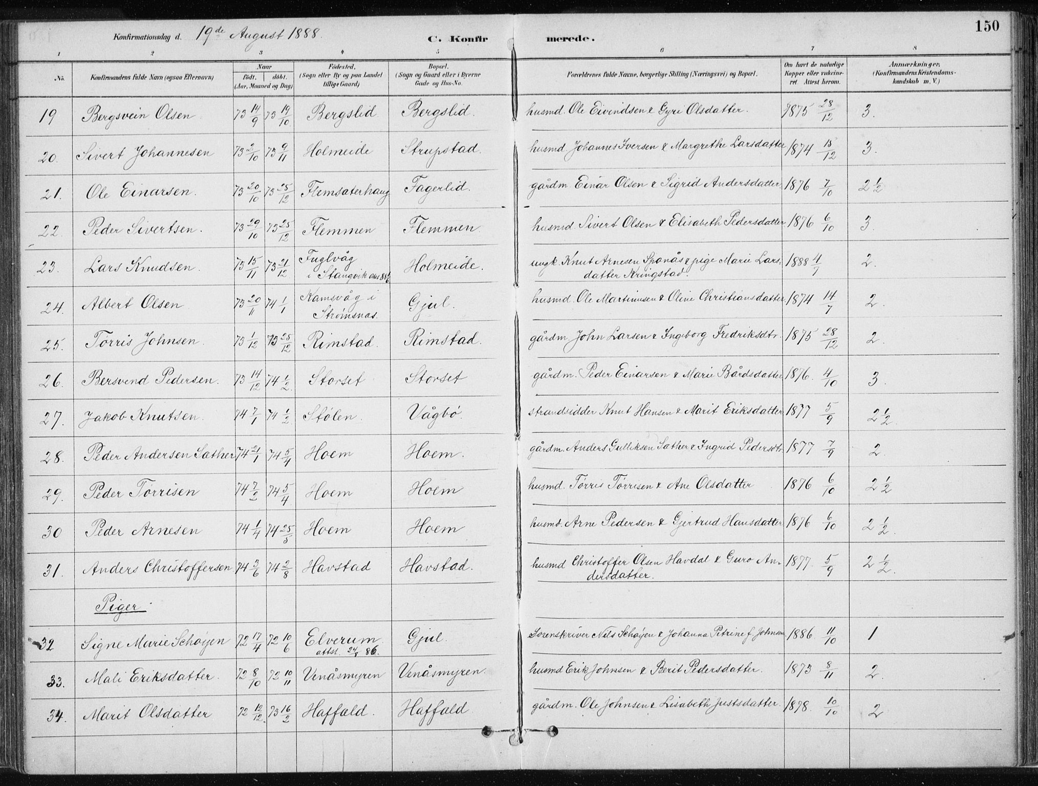 Ministerialprotokoller, klokkerbøker og fødselsregistre - Møre og Romsdal, SAT/A-1454/586/L0987: Parish register (official) no. 586A13, 1879-1892, p. 150