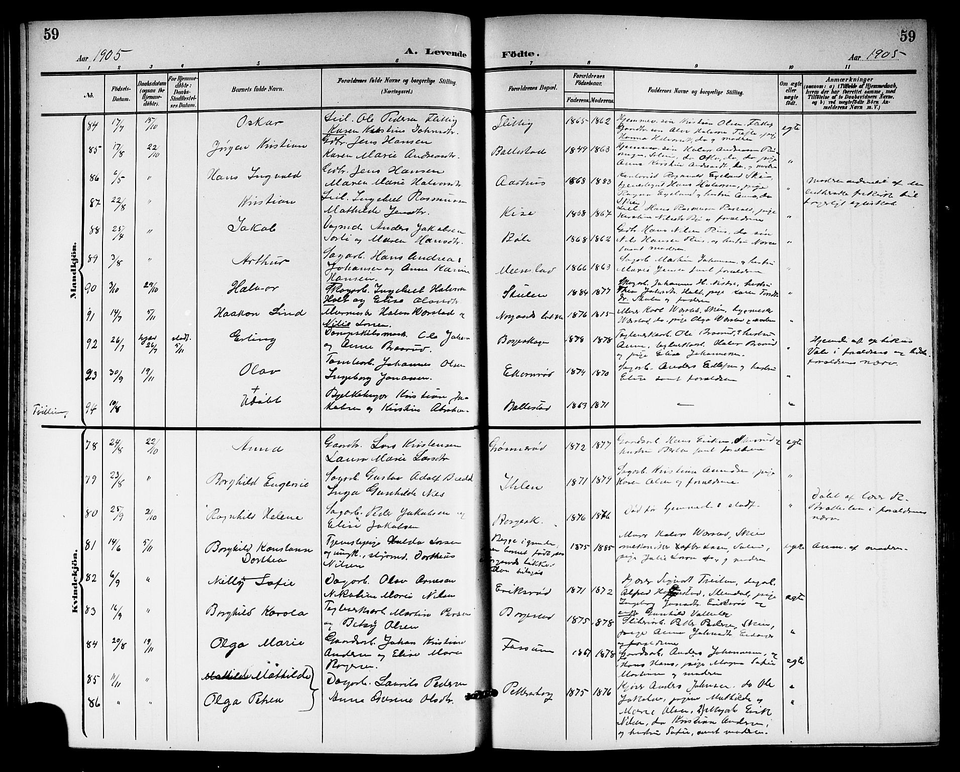 Gjerpen kirkebøker, AV/SAKO-A-265/G/Ga/L0003: Parish register (copy) no. I 3, 1901-1919, p. 59