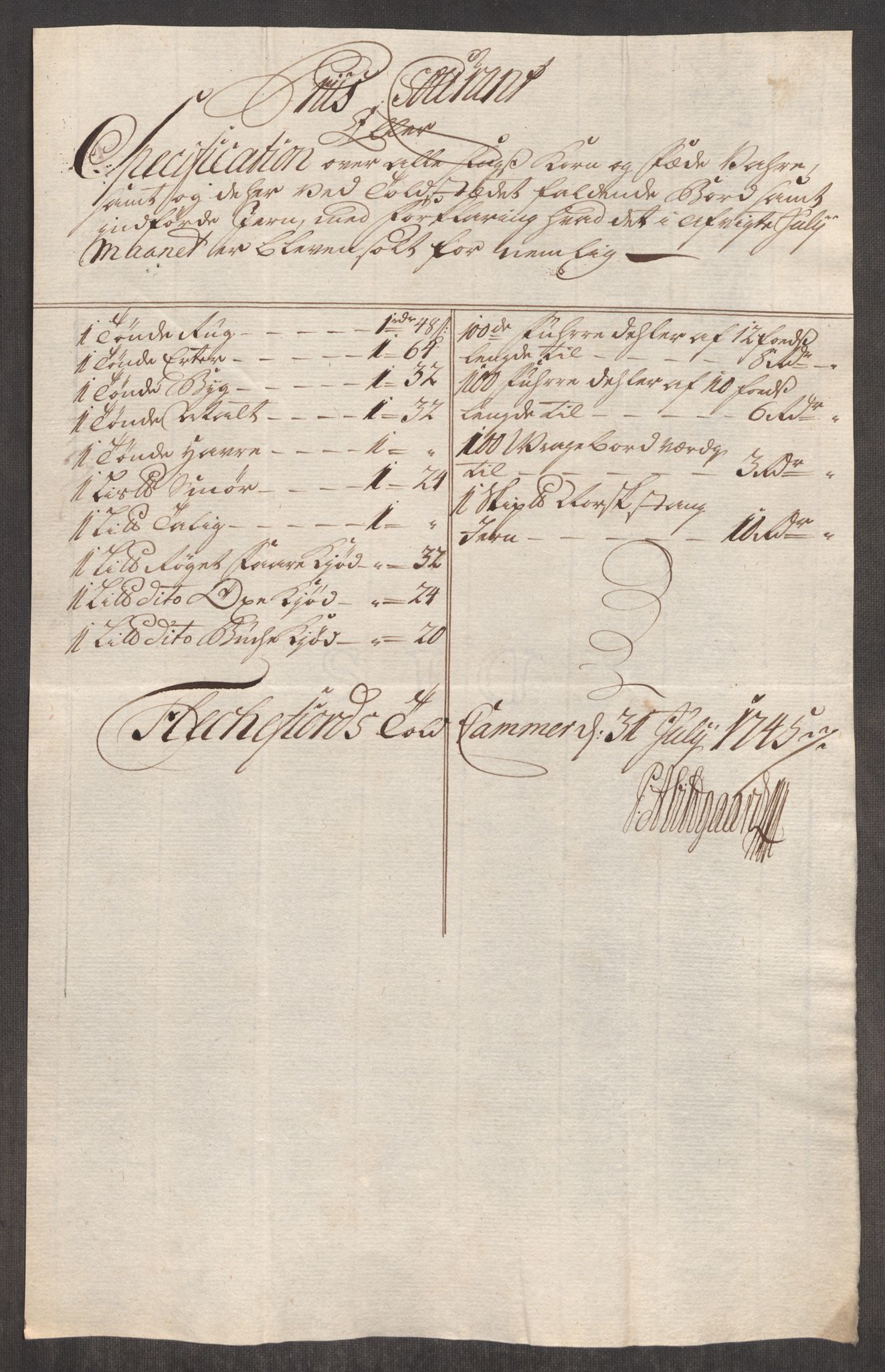 Rentekammeret inntil 1814, Realistisk ordnet avdeling, AV/RA-EA-4070/Oe/L0003: [Ø1]: Priskuranter, 1745-1748, p. 210
