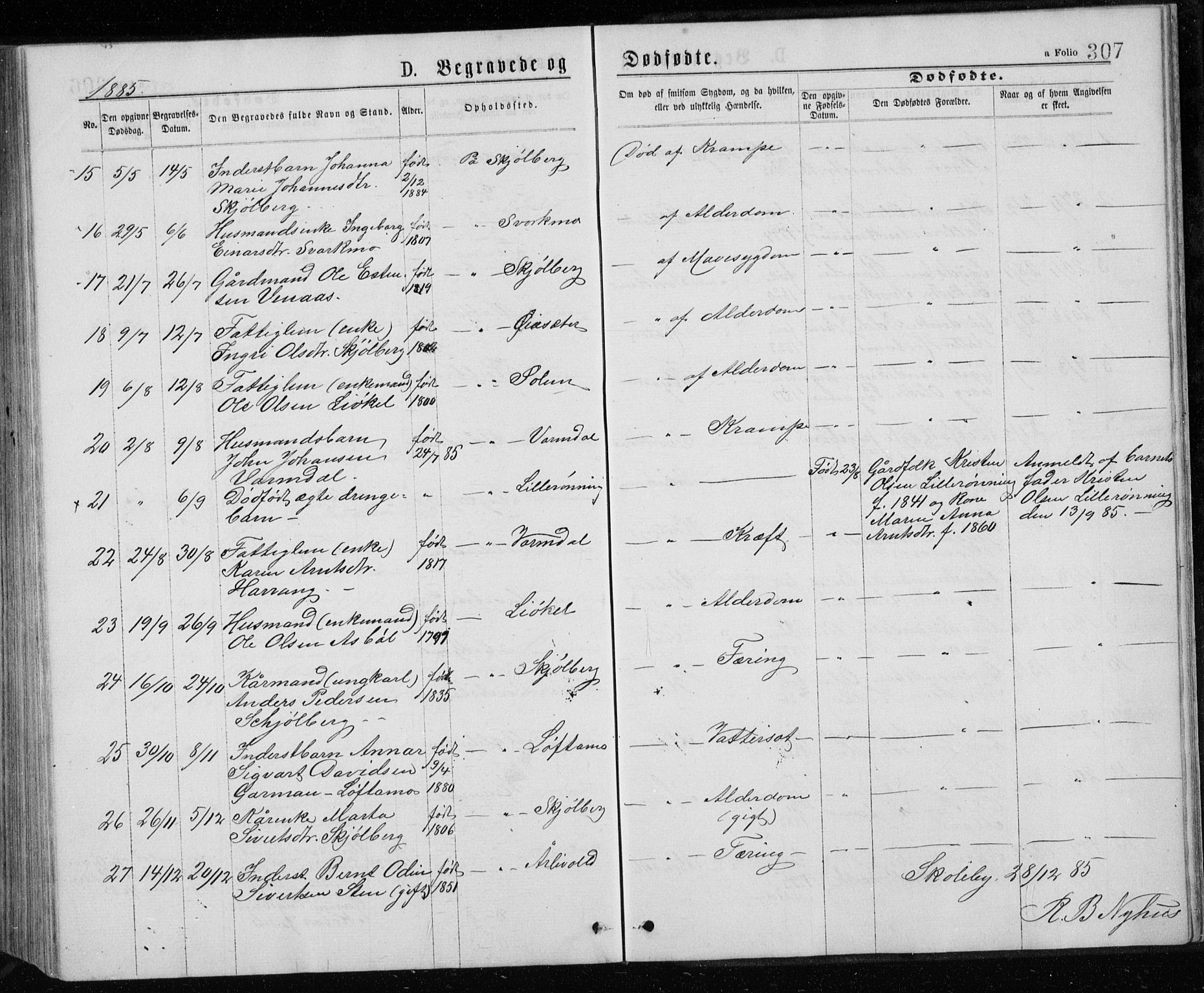 Ministerialprotokoller, klokkerbøker og fødselsregistre - Sør-Trøndelag, SAT/A-1456/671/L0843: Parish register (copy) no. 671C02, 1873-1892, p. 307