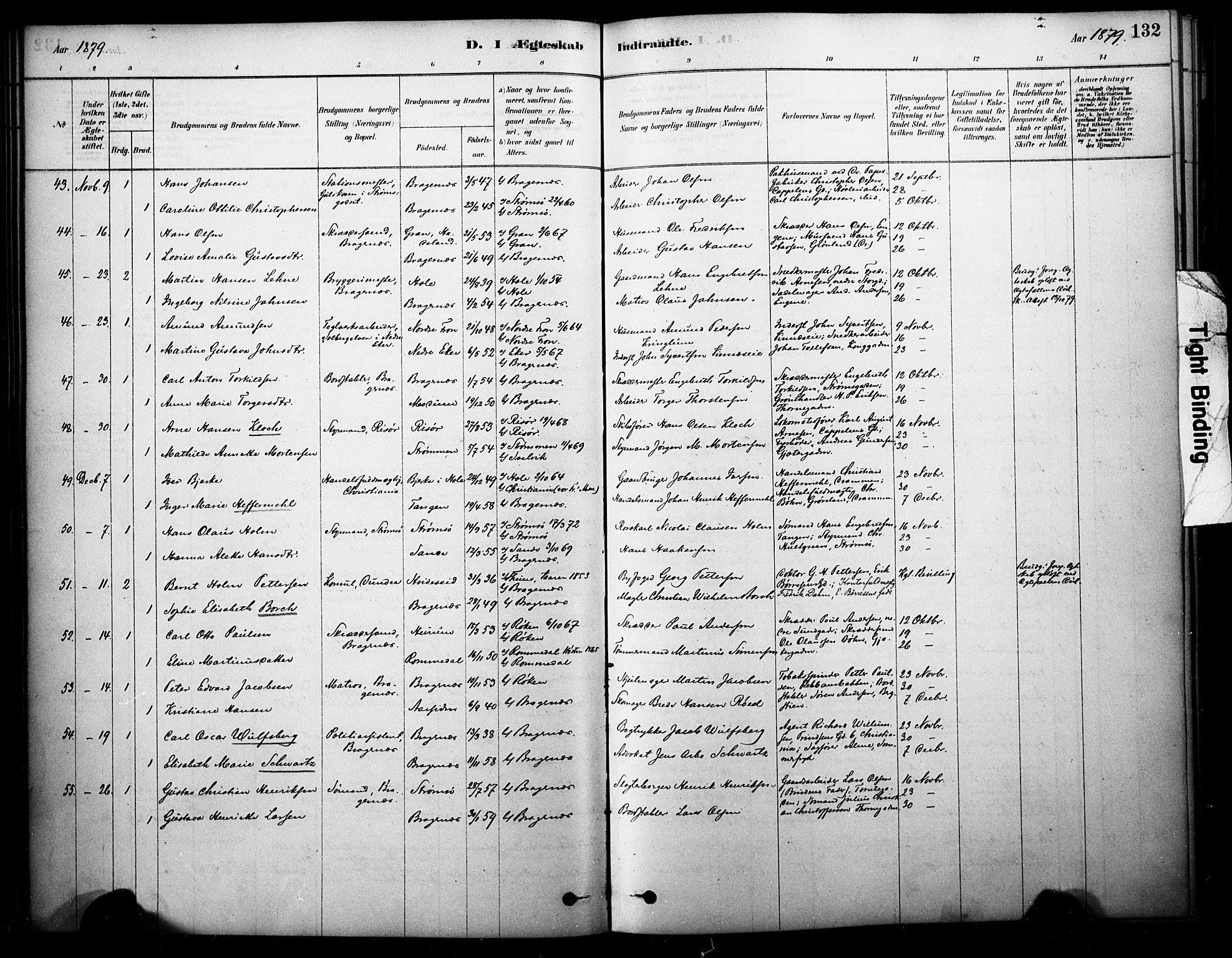 Bragernes kirkebøker, AV/SAKO-A-6/F/Fc/L0005: Parish register (official) no. III 5, 1878-1890, p. 132