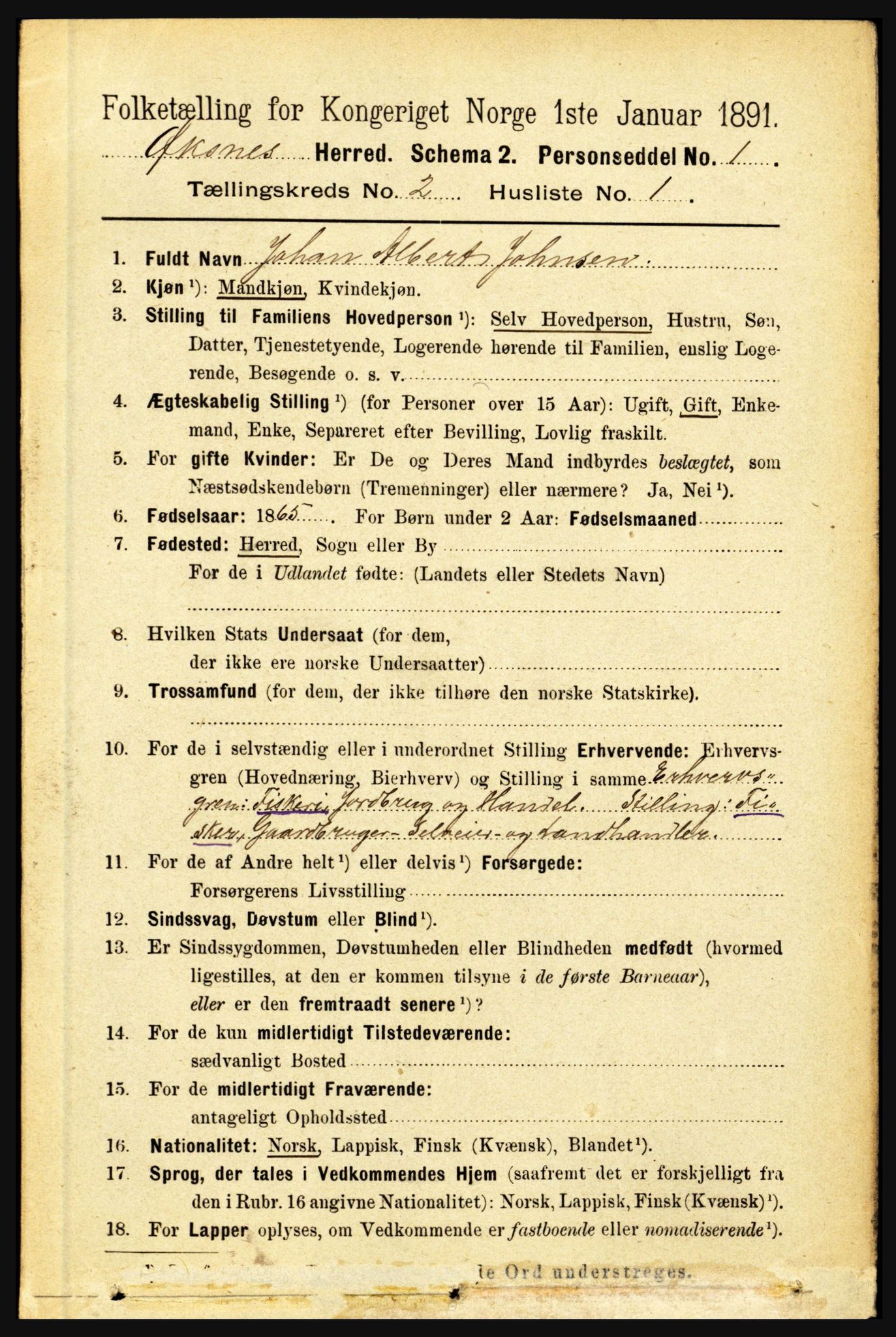 RA, 1891 census for 1868 Øksnes, 1891, p. 653