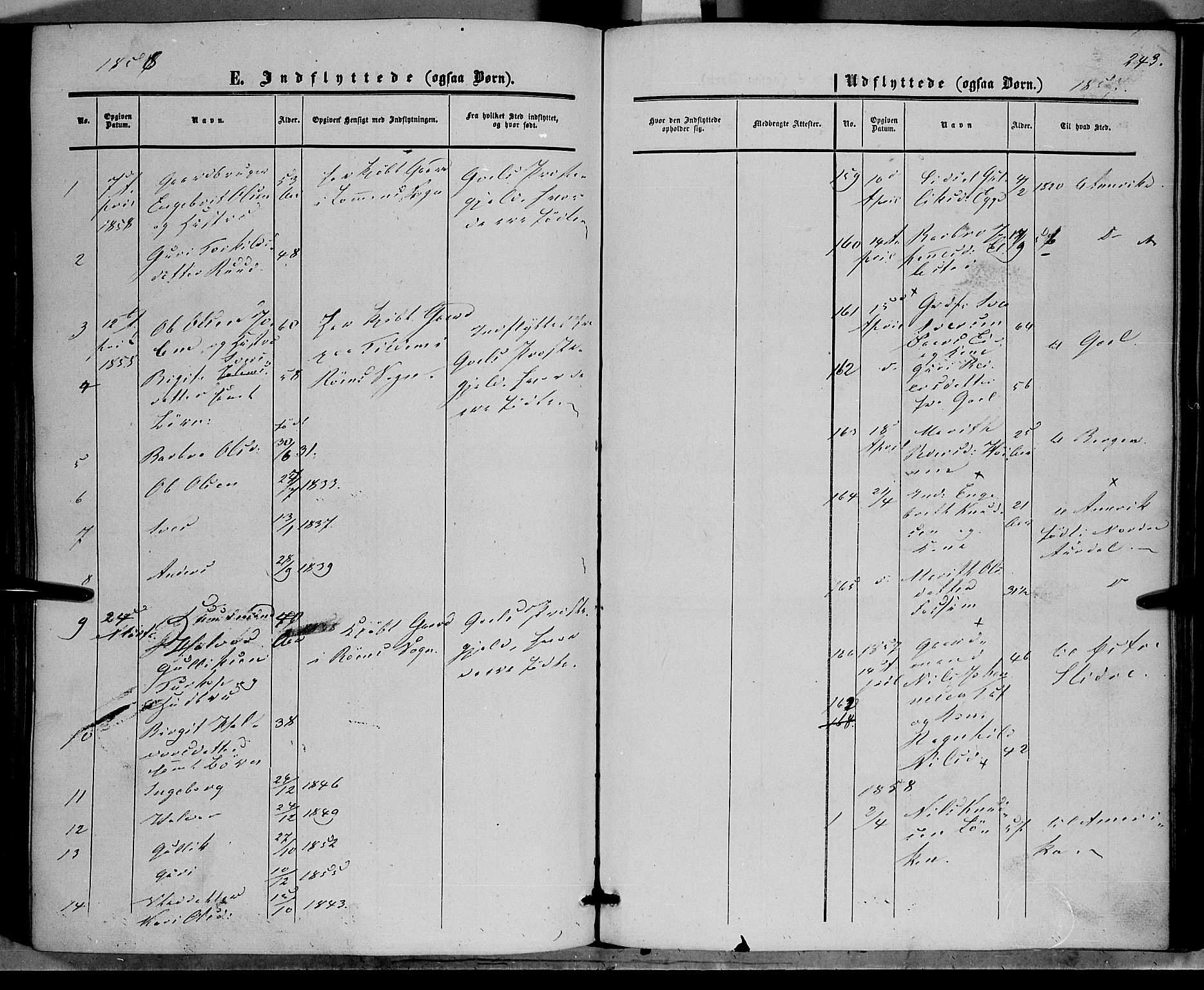 Vestre Slidre prestekontor, SAH/PREST-136/H/Ha/Haa/L0002: Parish register (official) no. 2, 1856-1864, p. 243