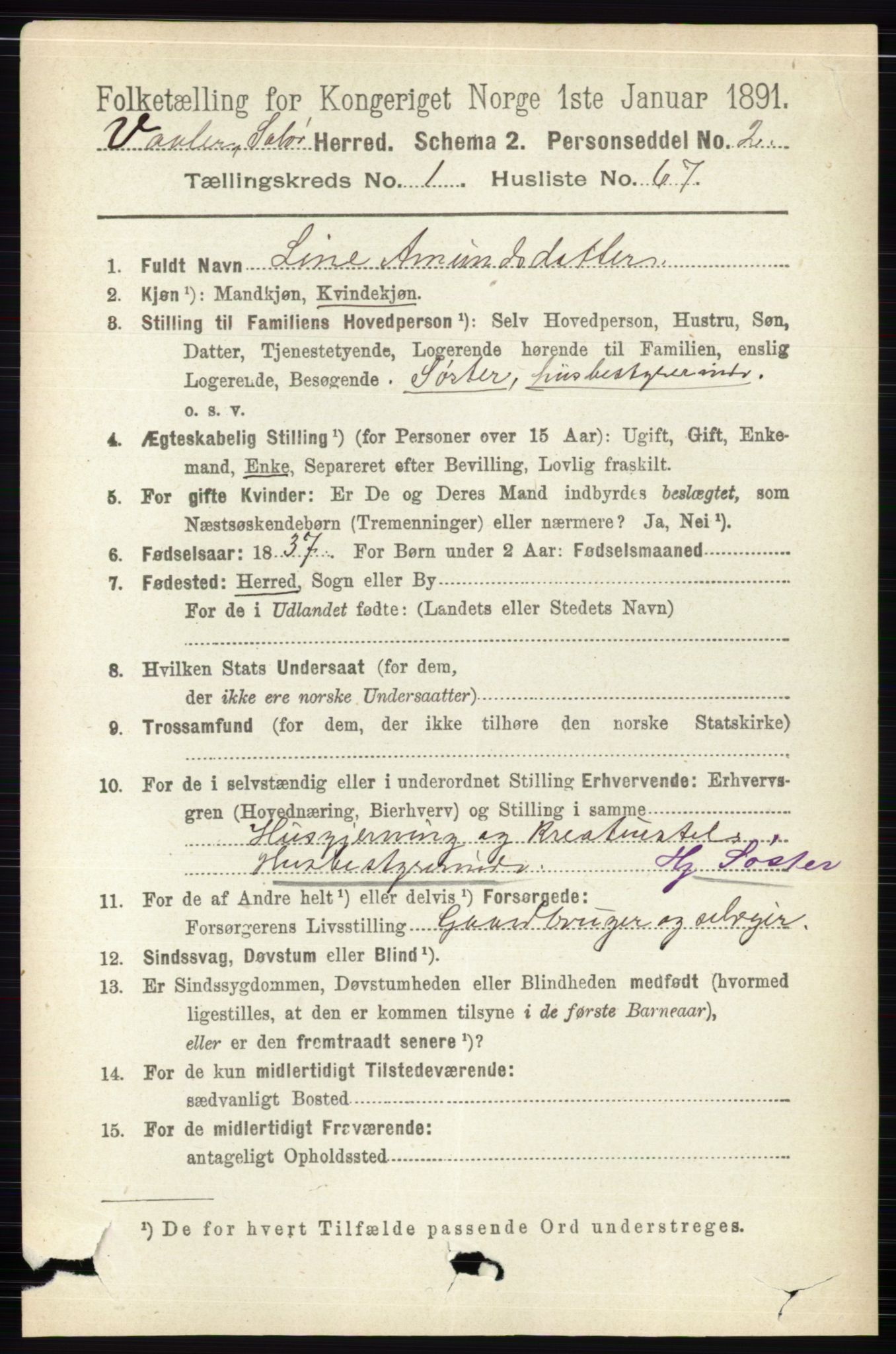 RA, 1891 census for 0426 Våler, 1891, p. 425