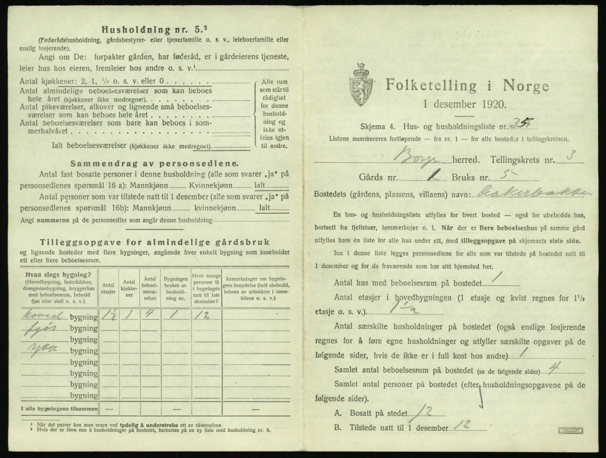 SAT, 1920 census for Borge, 1920, p. 287