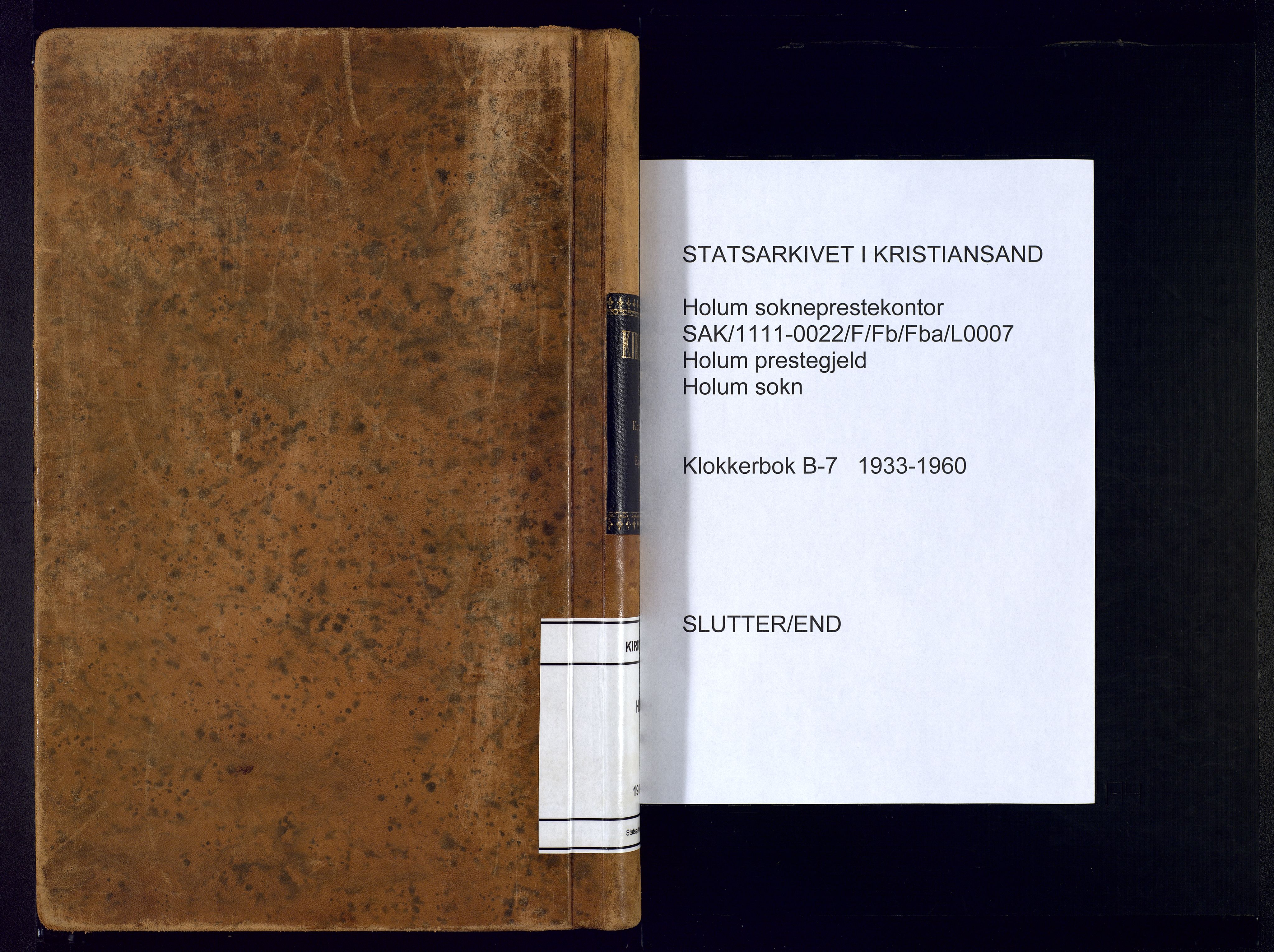 Holum sokneprestkontor, AV/SAK-1111-0022/F/Fb/Fba/L0007: Parish register (copy) no. B-7, 1933-1960