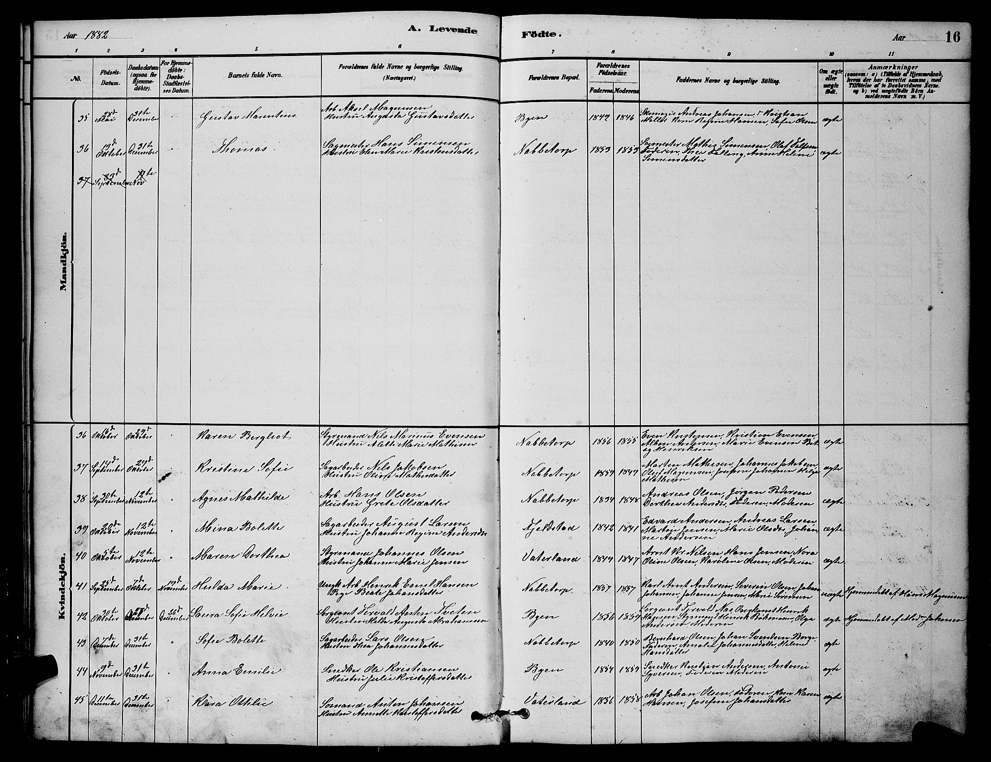 Østre Fredrikstad prestekontor Kirkebøker, SAO/A-10907/G/Ga/L0001: Parish register (copy) no. 1, 1880-1899, p. 16