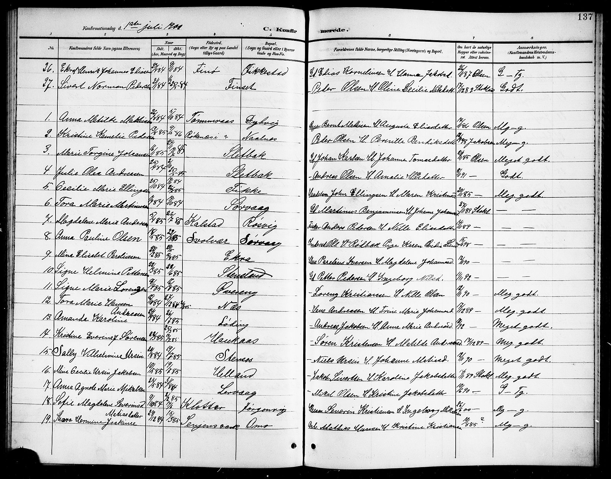 Ministerialprotokoller, klokkerbøker og fødselsregistre - Nordland, AV/SAT-A-1459/859/L0860: Parish register (copy) no. 859C06, 1899-1909, p. 137