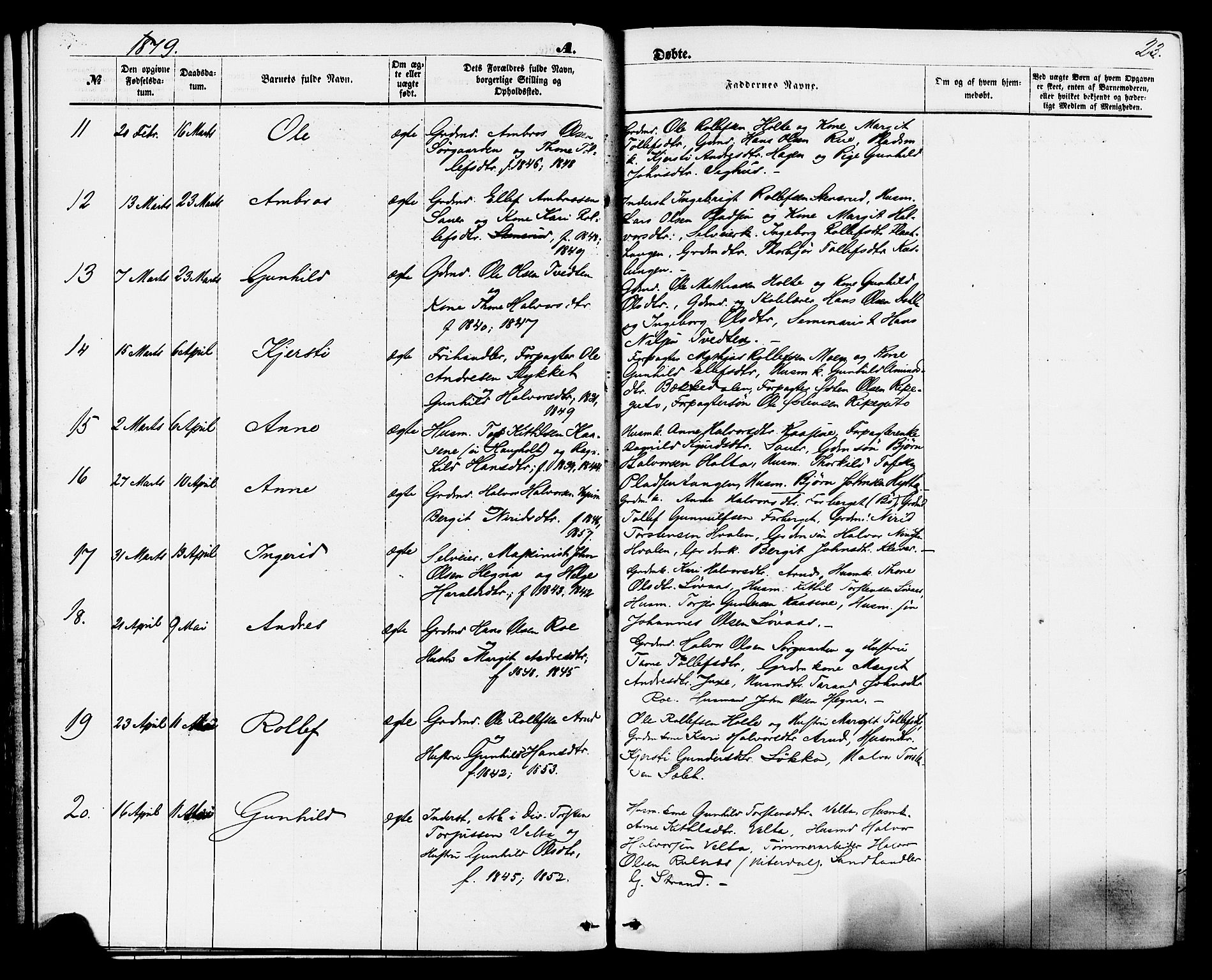 Sauherad kirkebøker, SAKO/A-298/F/Fa/L0008: Parish register (official) no. I 8, 1873-1886, p. 23