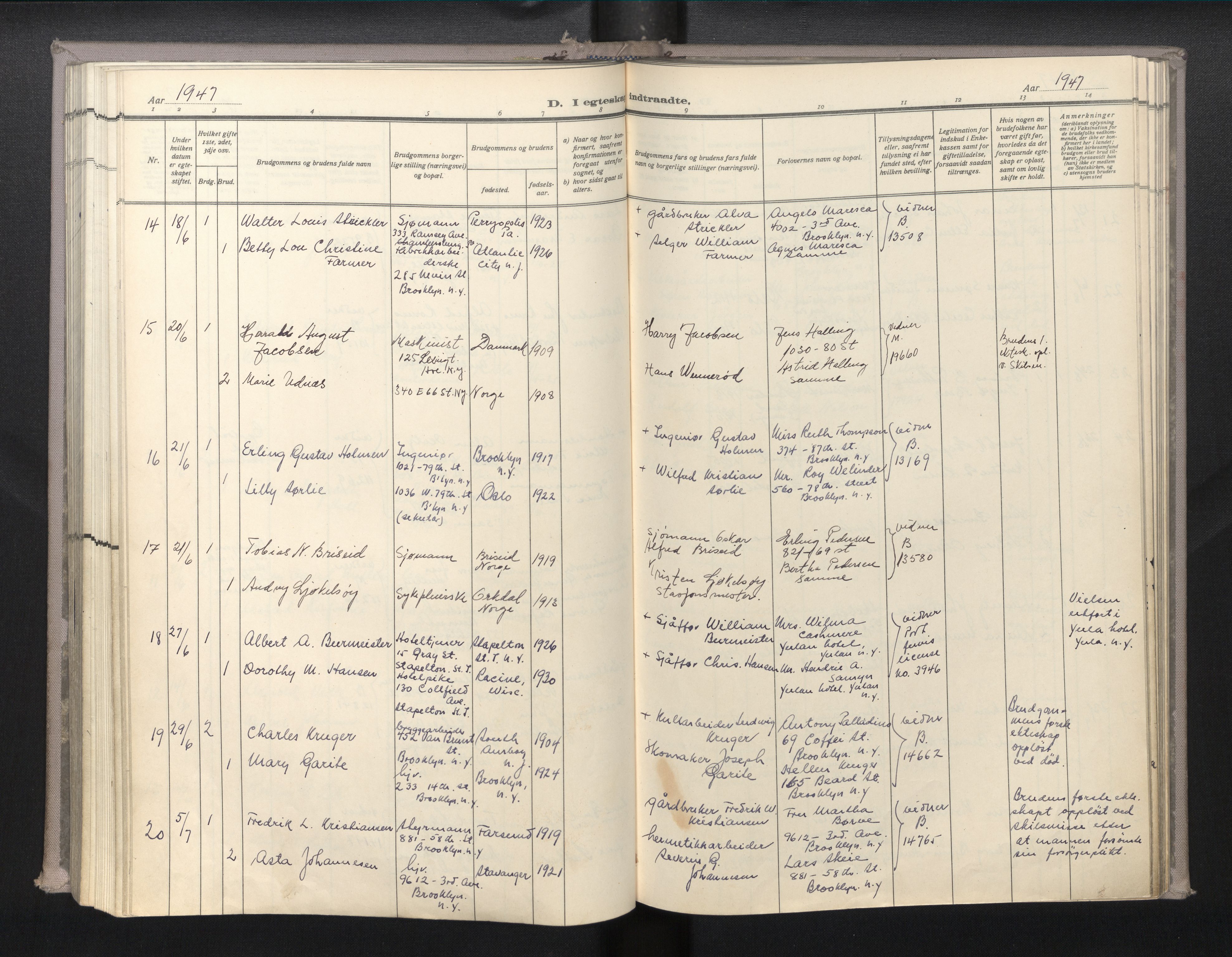 Den norske sjømannsmisjon i utlandet/New York, AV/SAB-SAB/PA-0110/H/Ha/L0010: Parish register (official) no. A 10, 1946-1960