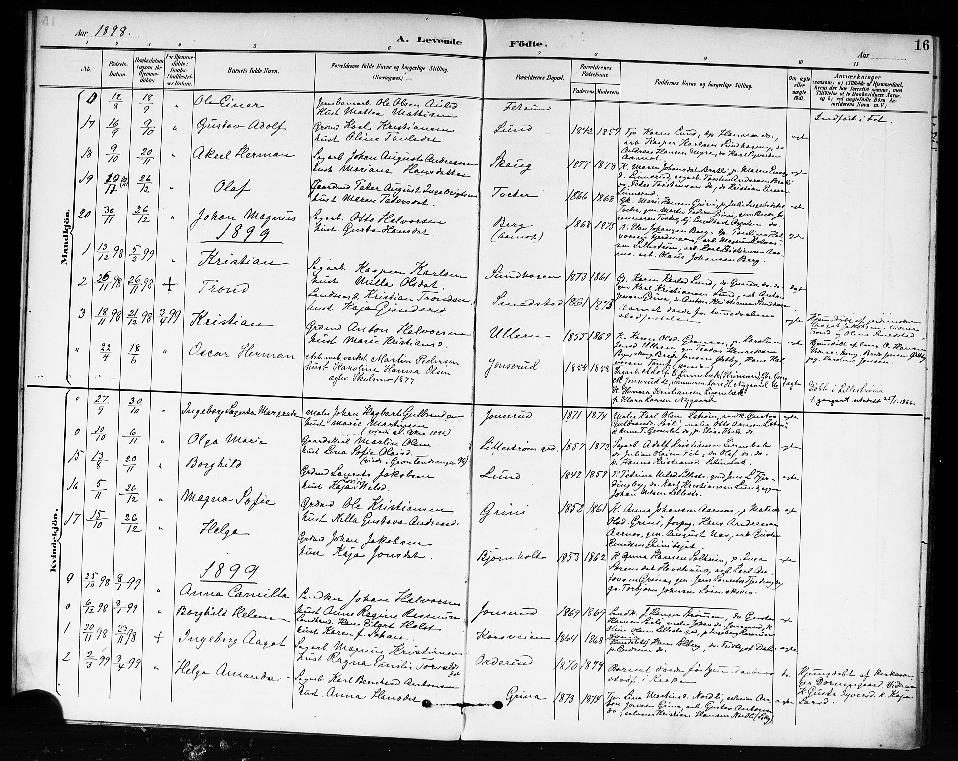 Fet prestekontor Kirkebøker, AV/SAO-A-10370a/F/Fb/L0002: Parish register (official) no. II 2, 1892-1904, p. 16