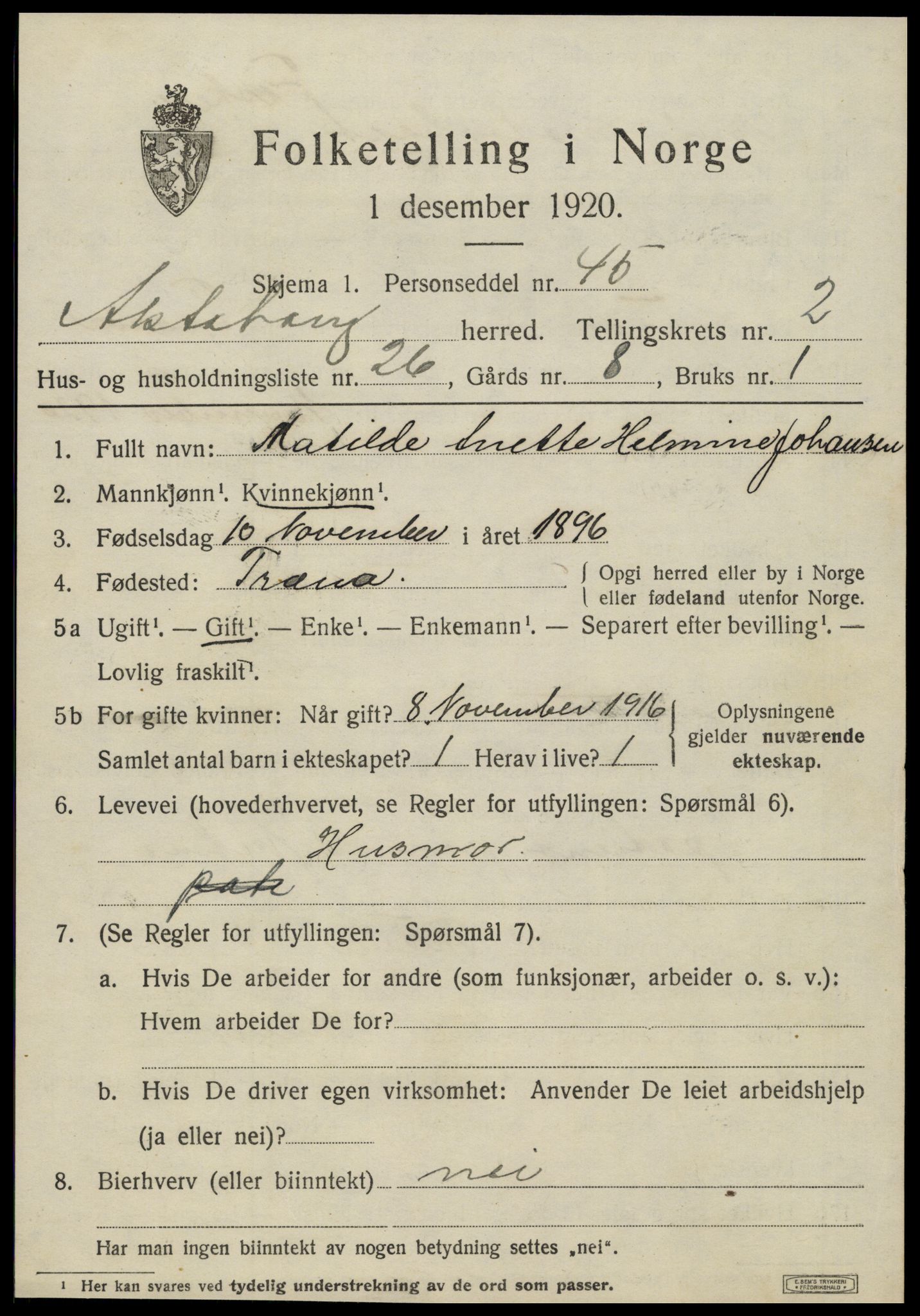 SAT, 1920 census for Alstahaug, 1920, p. 1235