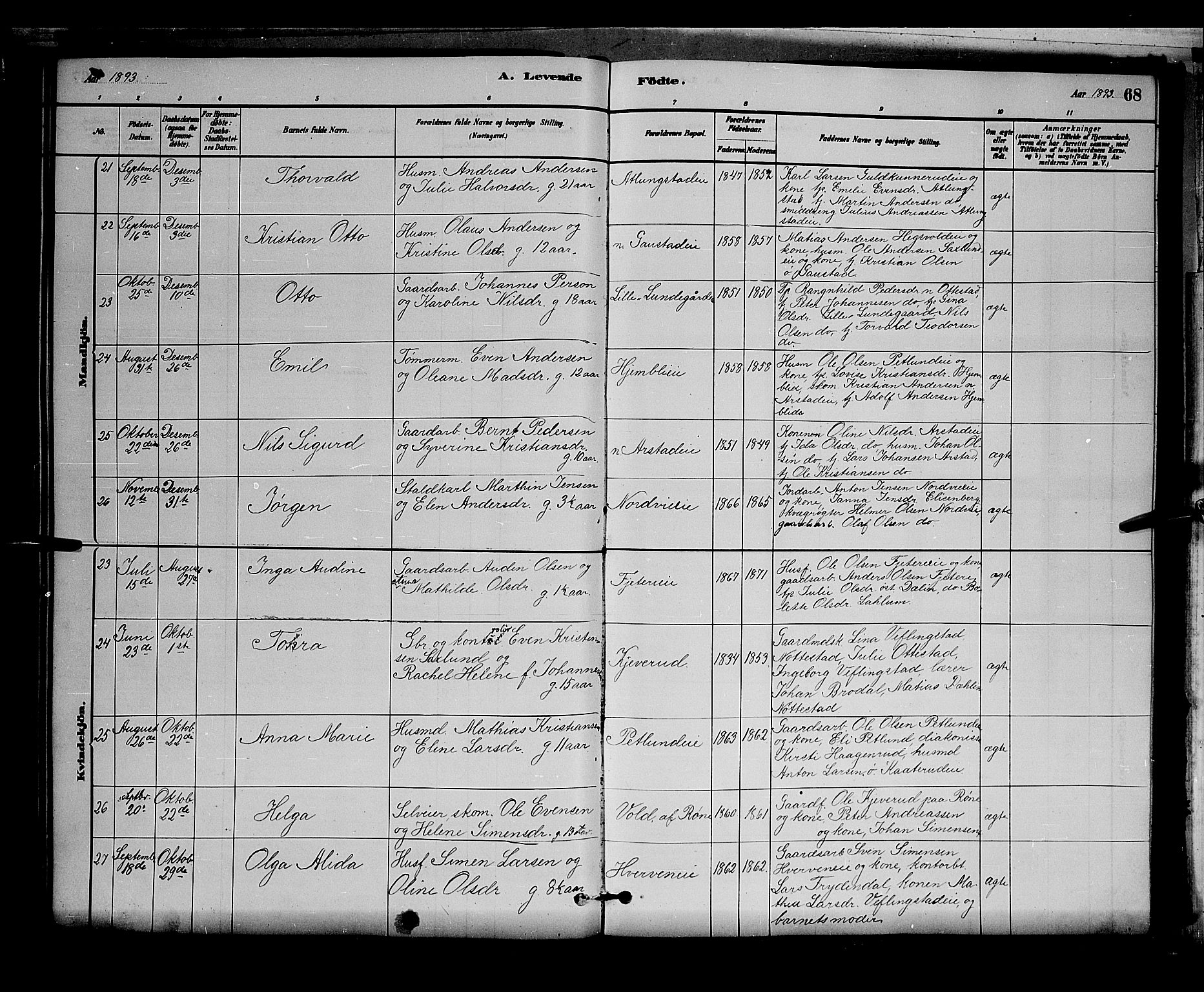 Stange prestekontor, AV/SAH-PREST-002/L/L0007: Parish register (copy) no. 7, 1880-1893, p. 68