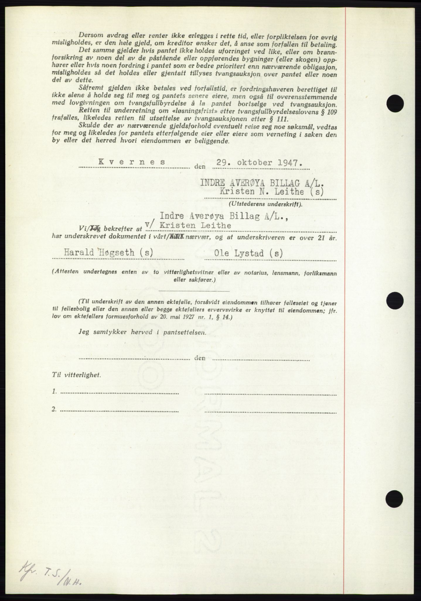 Nordmøre sorenskriveri, AV/SAT-A-4132/1/2/2Ca: Mortgage book no. B97, 1947-1948, Diary no: : 2560/1947