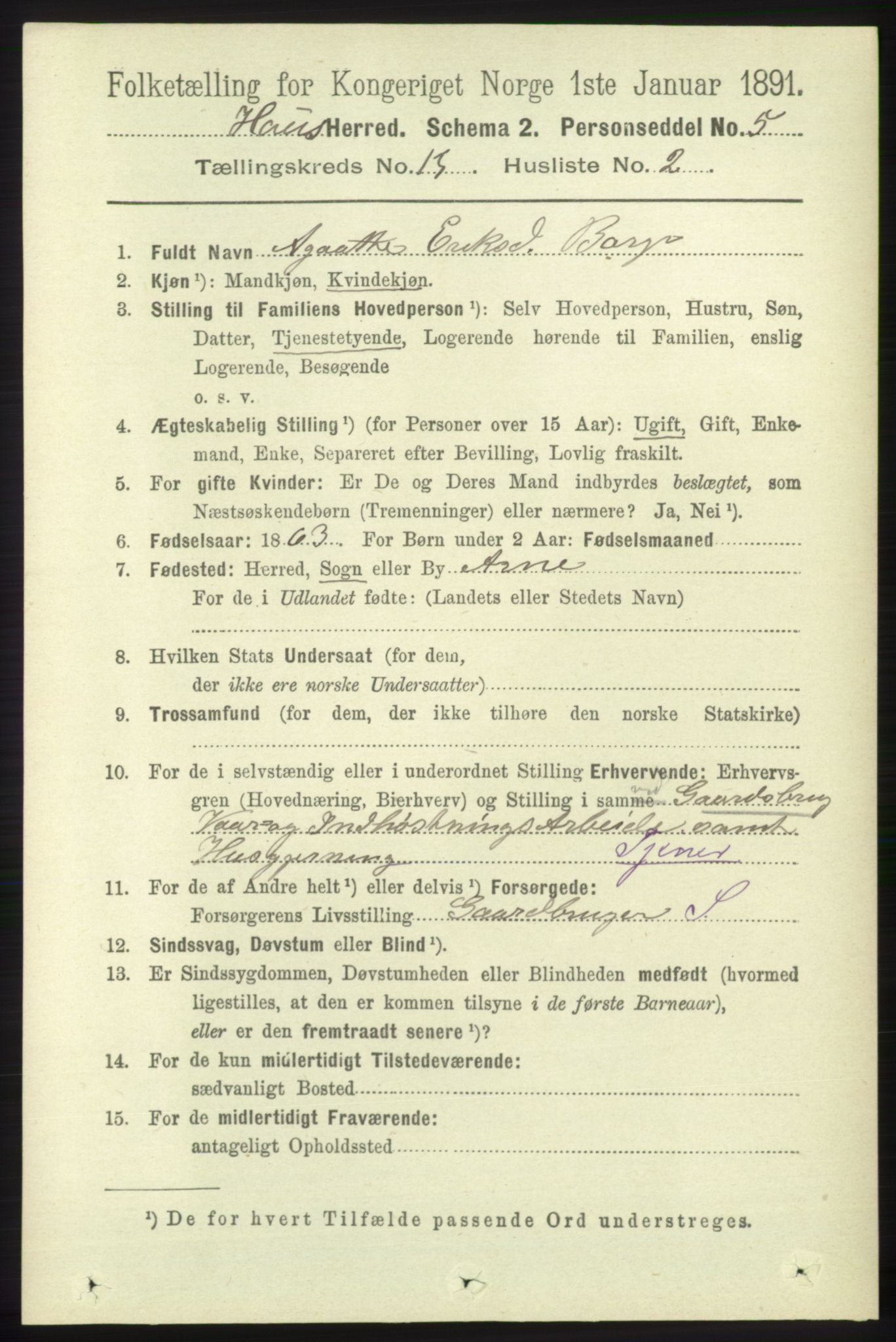 RA, 1891 census for 1250 Haus, 1891, p. 5567