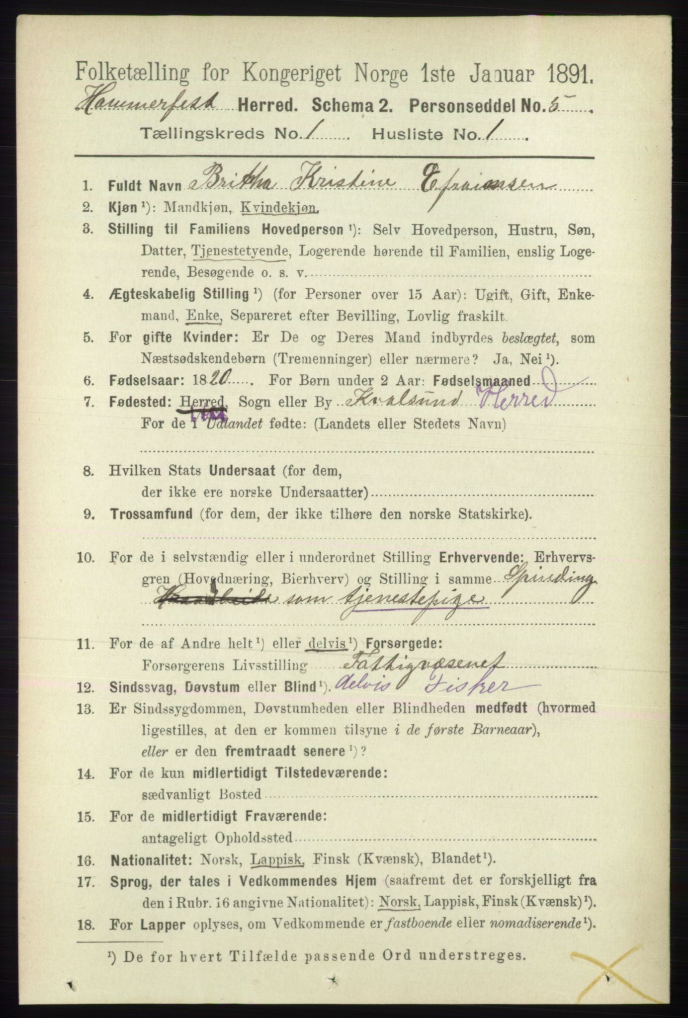 RA, 1891 census for 2016 Hammerfest, 1891, p. 86