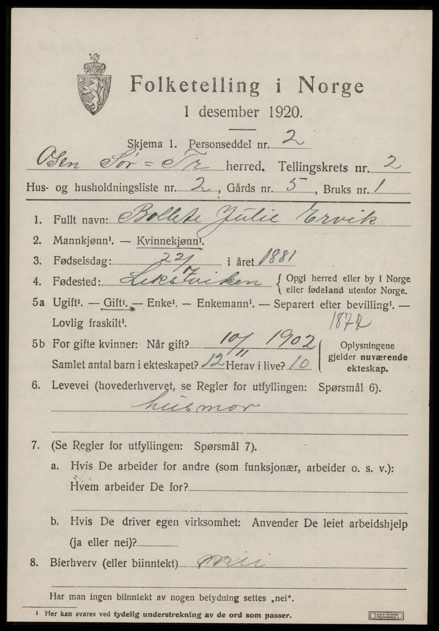 SAT, 1920 census for Osen, 1920, p. 1177