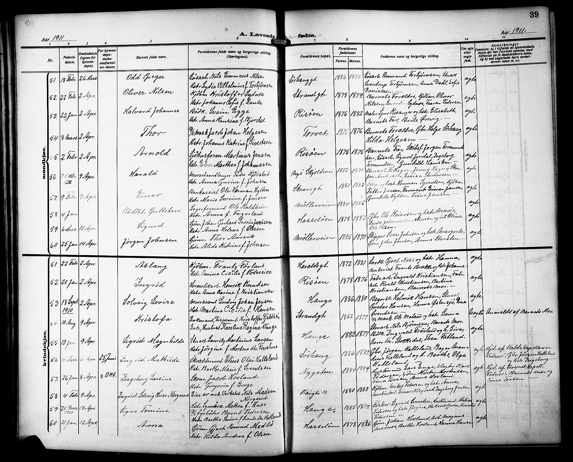 Haugesund sokneprestkontor, AV/SAST-A -101863/H/Ha/Hab/L0007: Parish register (copy) no. B 7, 1909-1920, p. 39