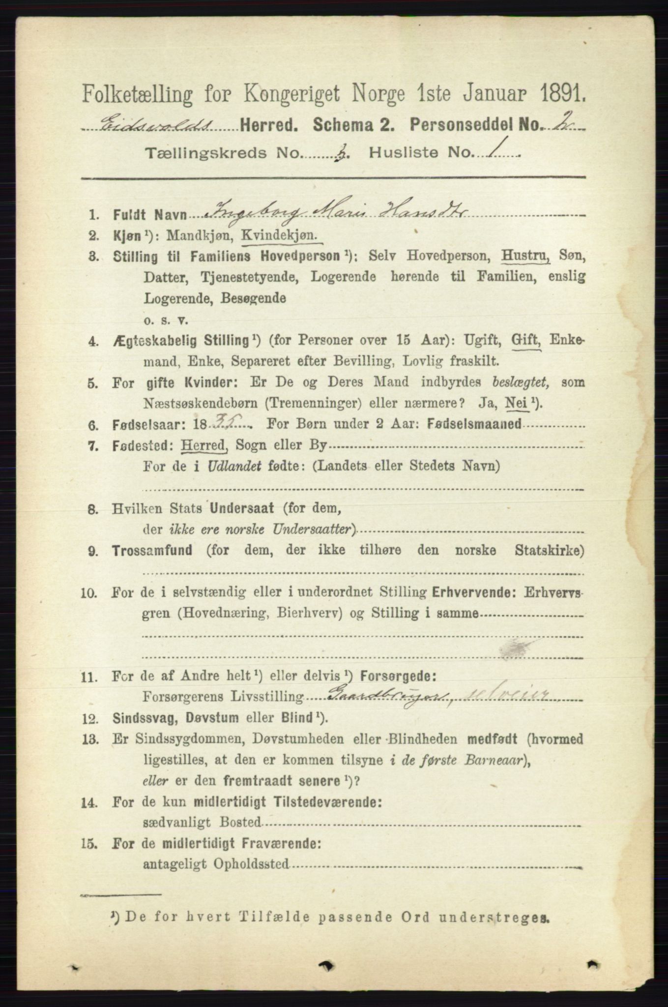 RA, 1891 census for 0237 Eidsvoll, 1891, p. 1589