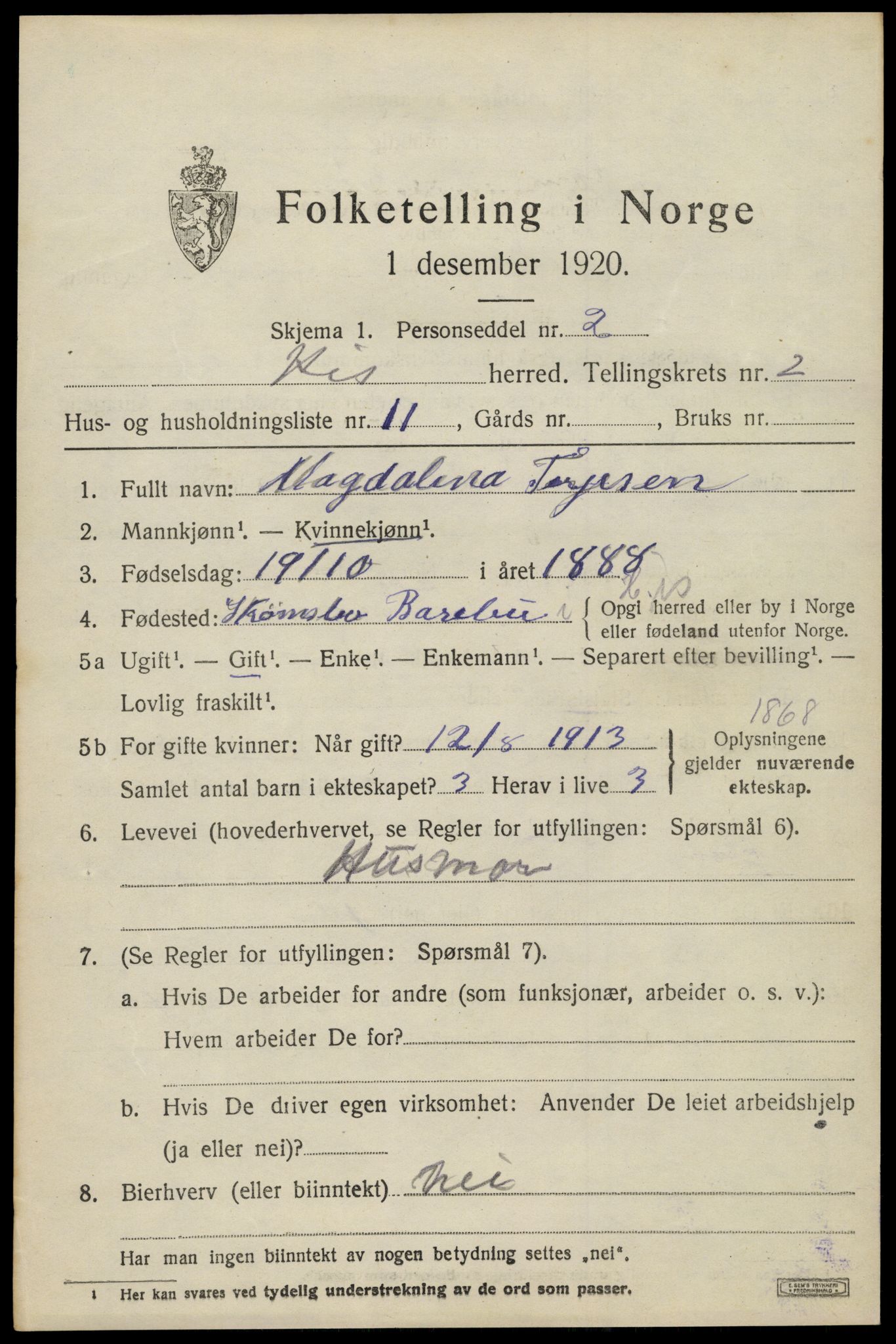 SAK, 1920 census for Hisøy, 1920, p. 2516
