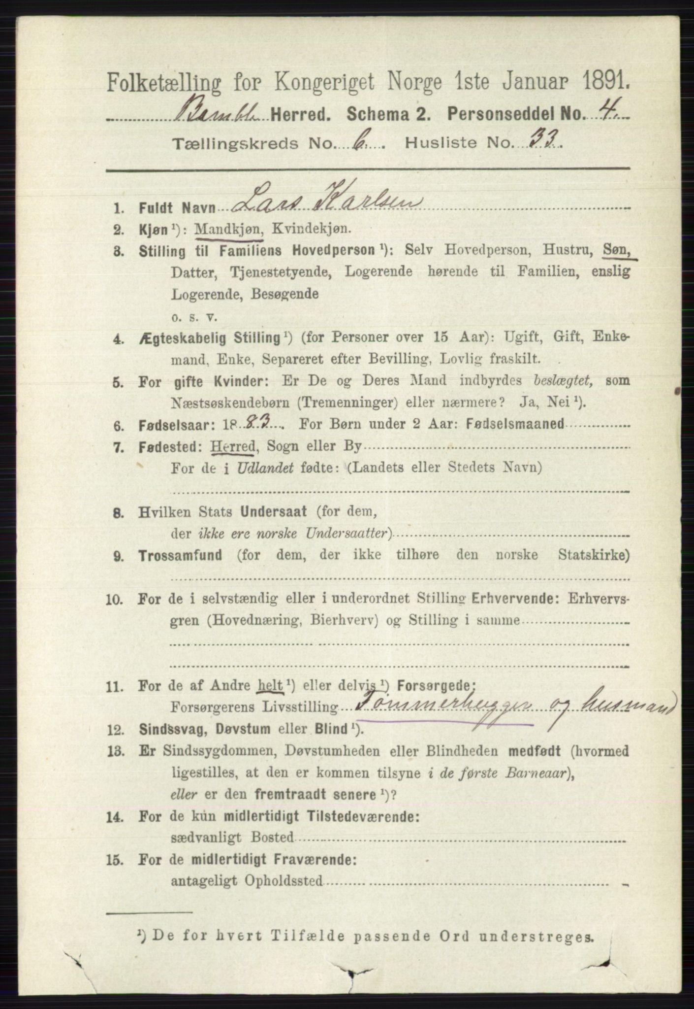 RA, 1891 census for 0814 Bamble, 1891, p. 2887