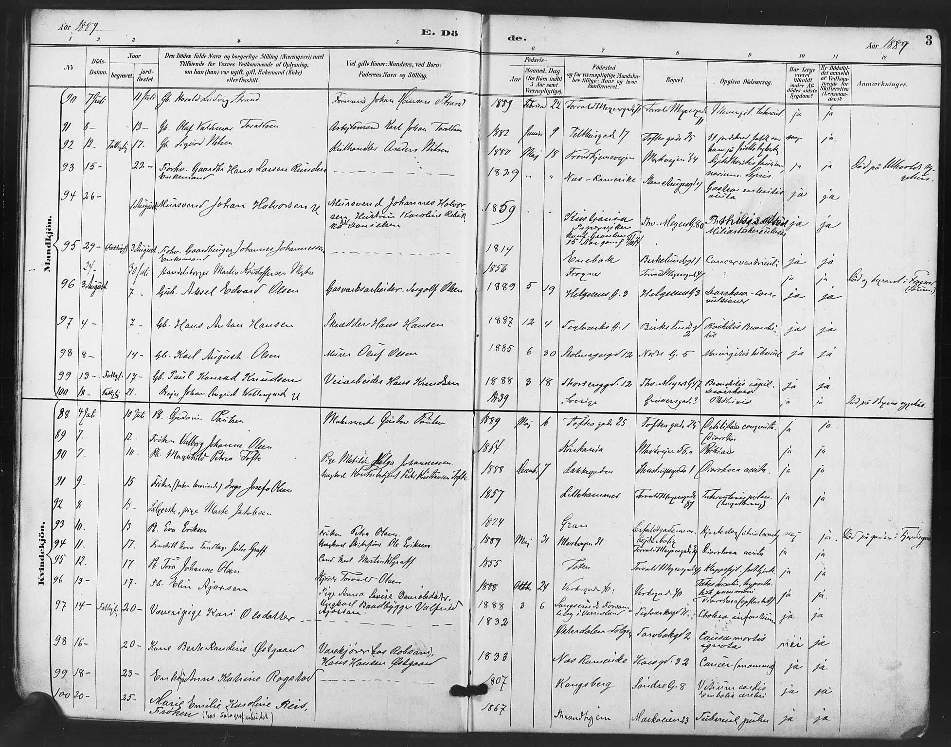 Paulus prestekontor Kirkebøker, AV/SAO-A-10871/F/Fa/L0011: Parish register (official) no. 11, 1889-1897, p. 3