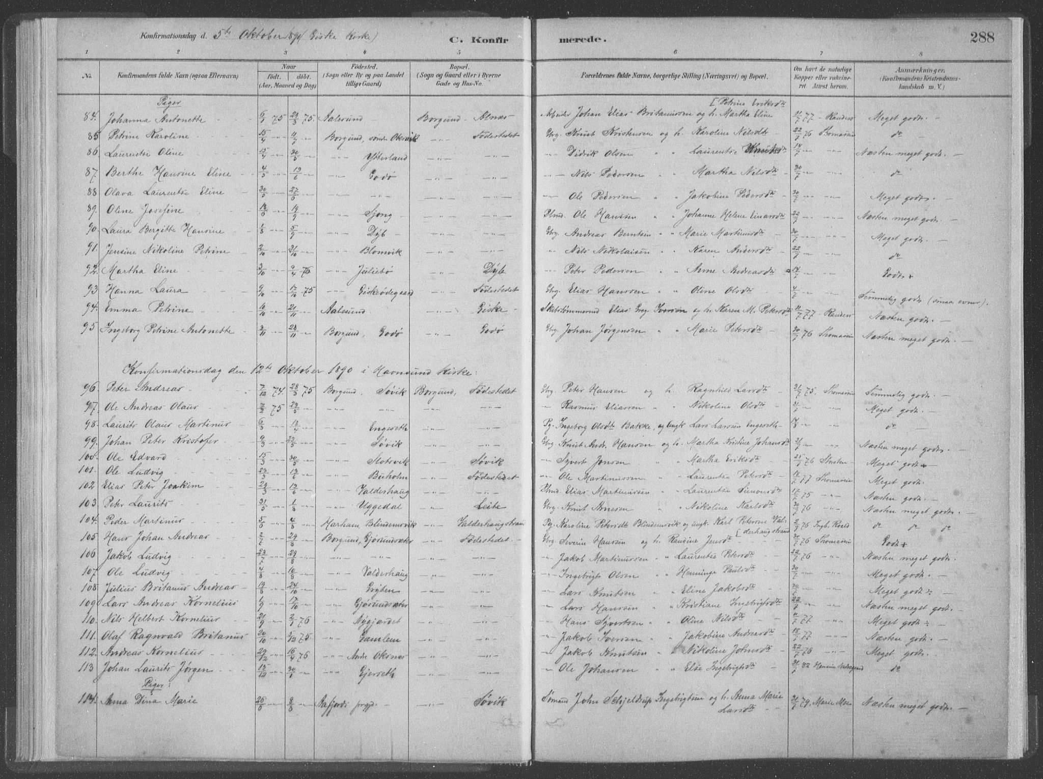 Ministerialprotokoller, klokkerbøker og fødselsregistre - Møre og Romsdal, AV/SAT-A-1454/528/L0402: Parish register (official) no. 528A12II, 1880-1903, p. 288