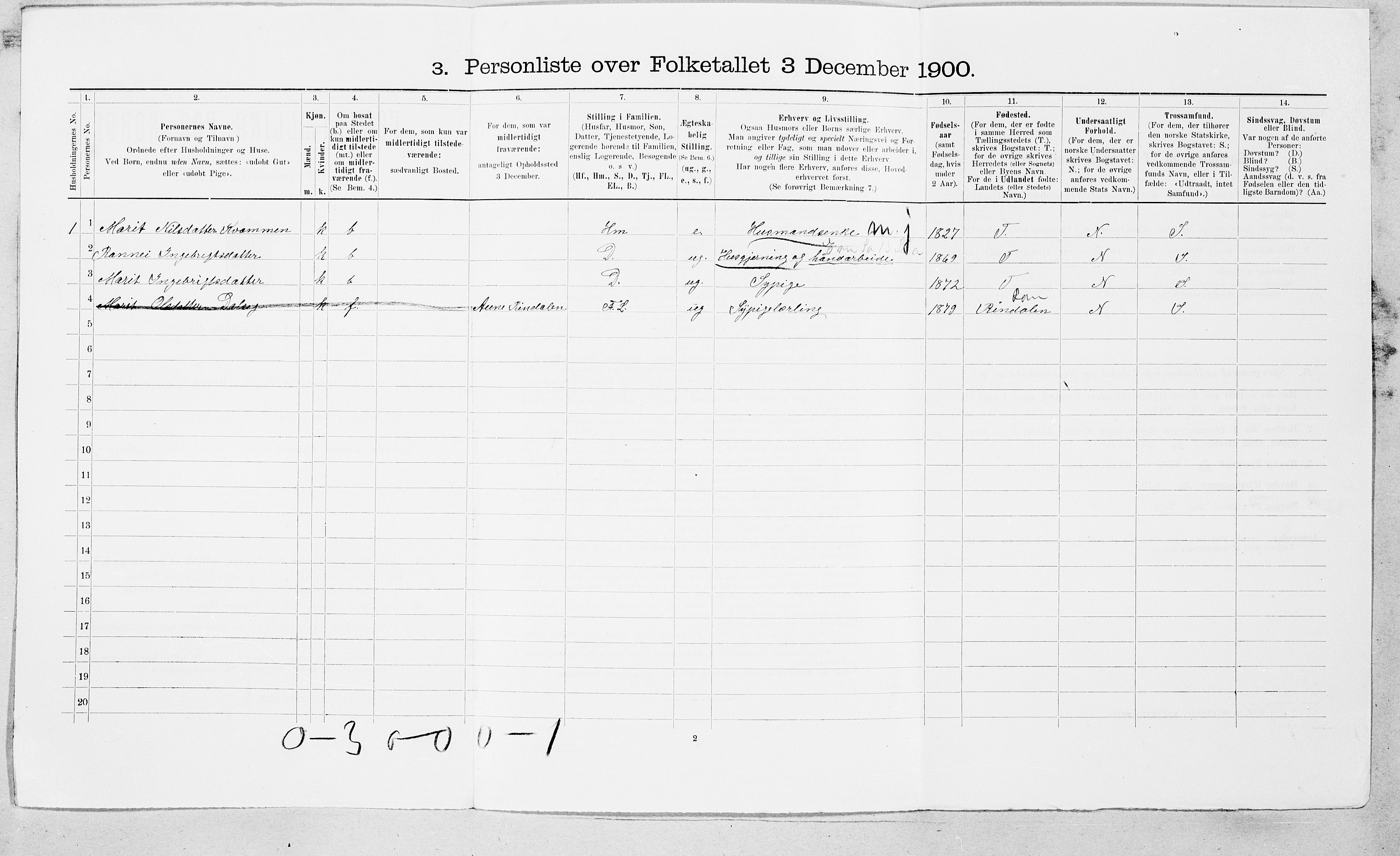 SAT, 1900 census for Surnadal, 1900, p. 110