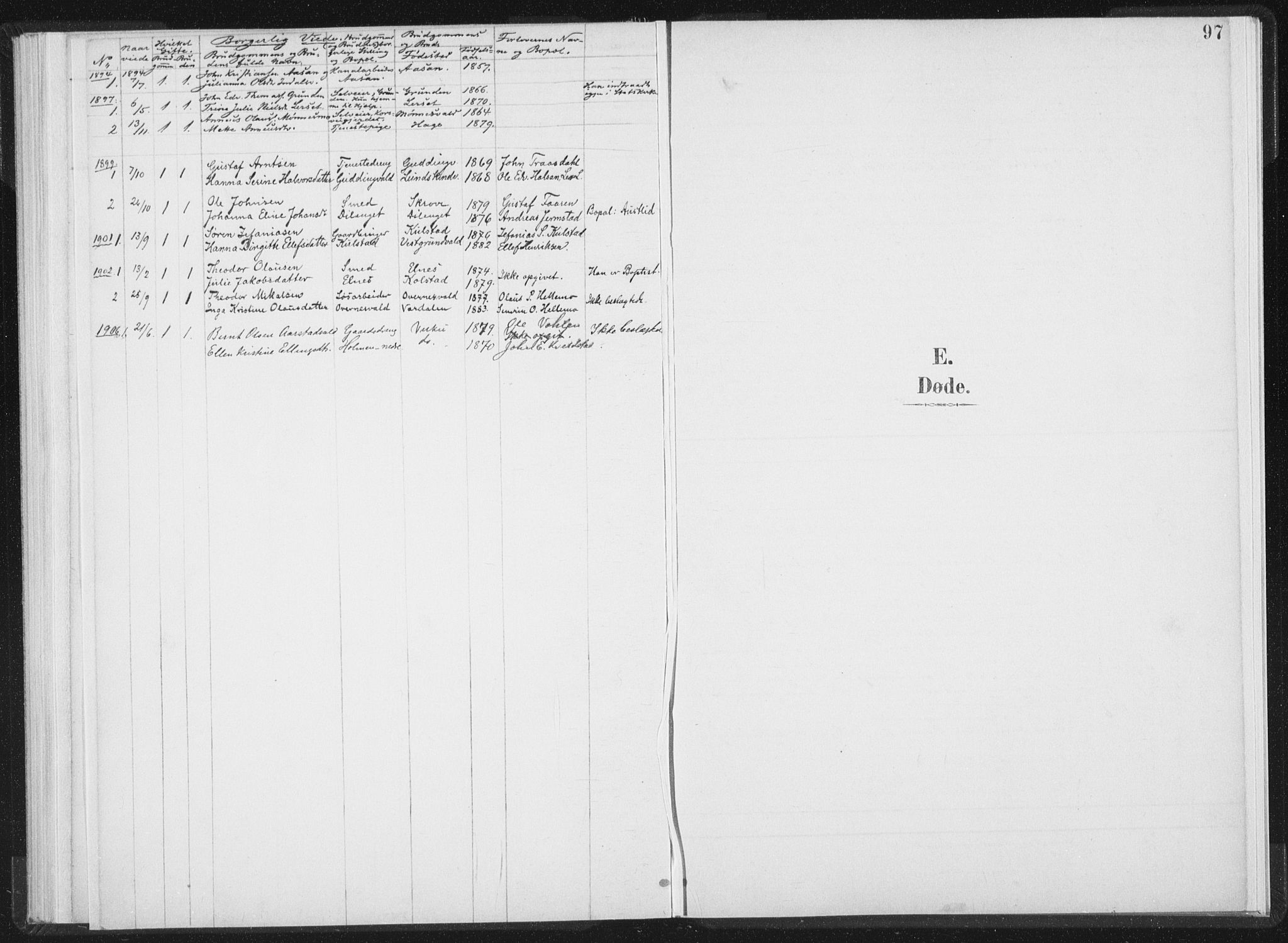 Ministerialprotokoller, klokkerbøker og fødselsregistre - Nord-Trøndelag, SAT/A-1458/724/L0263: Parish register (official) no. 724A01, 1891-1907, p. 97