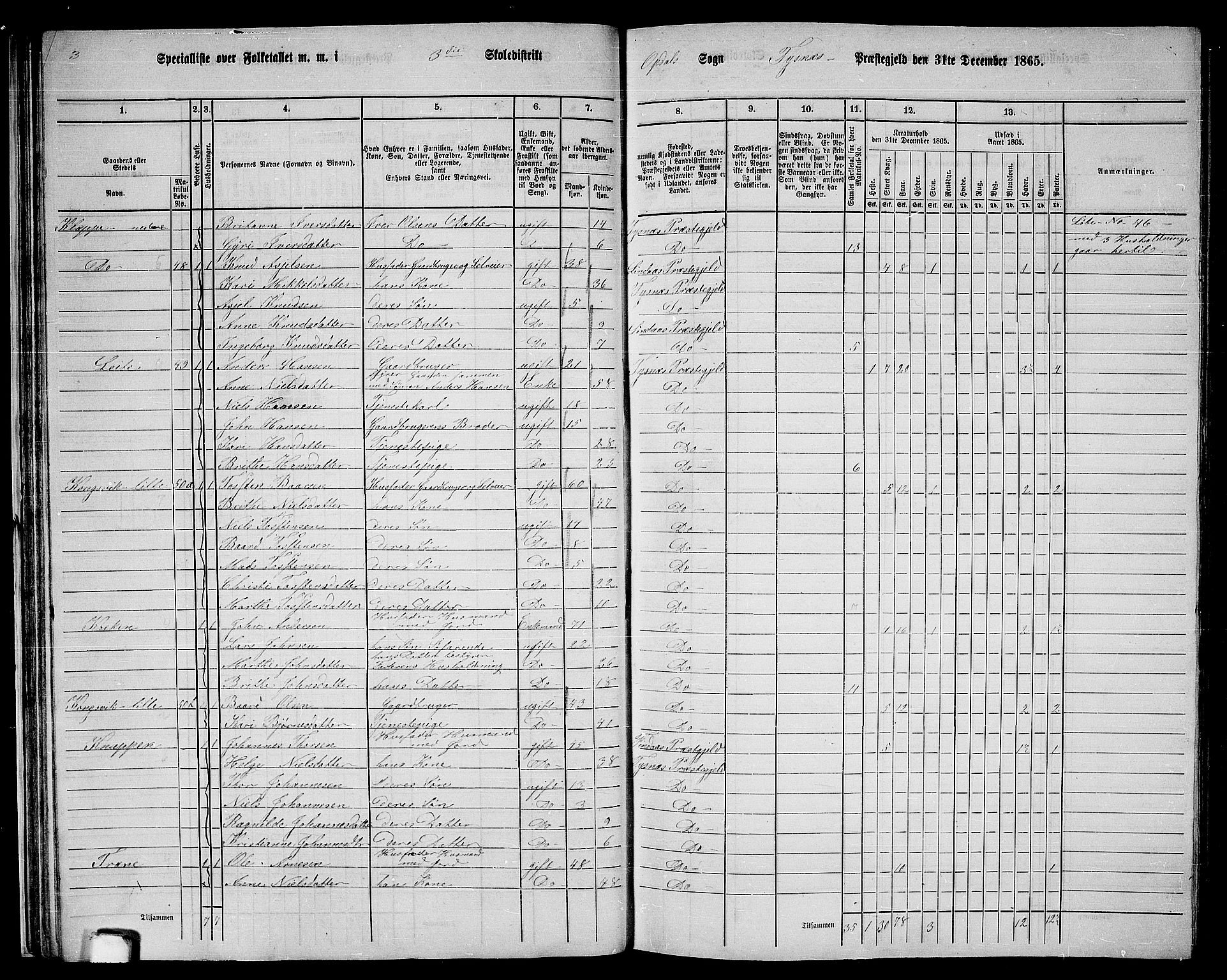 RA, 1865 census for Tysnes, 1865, p. 34