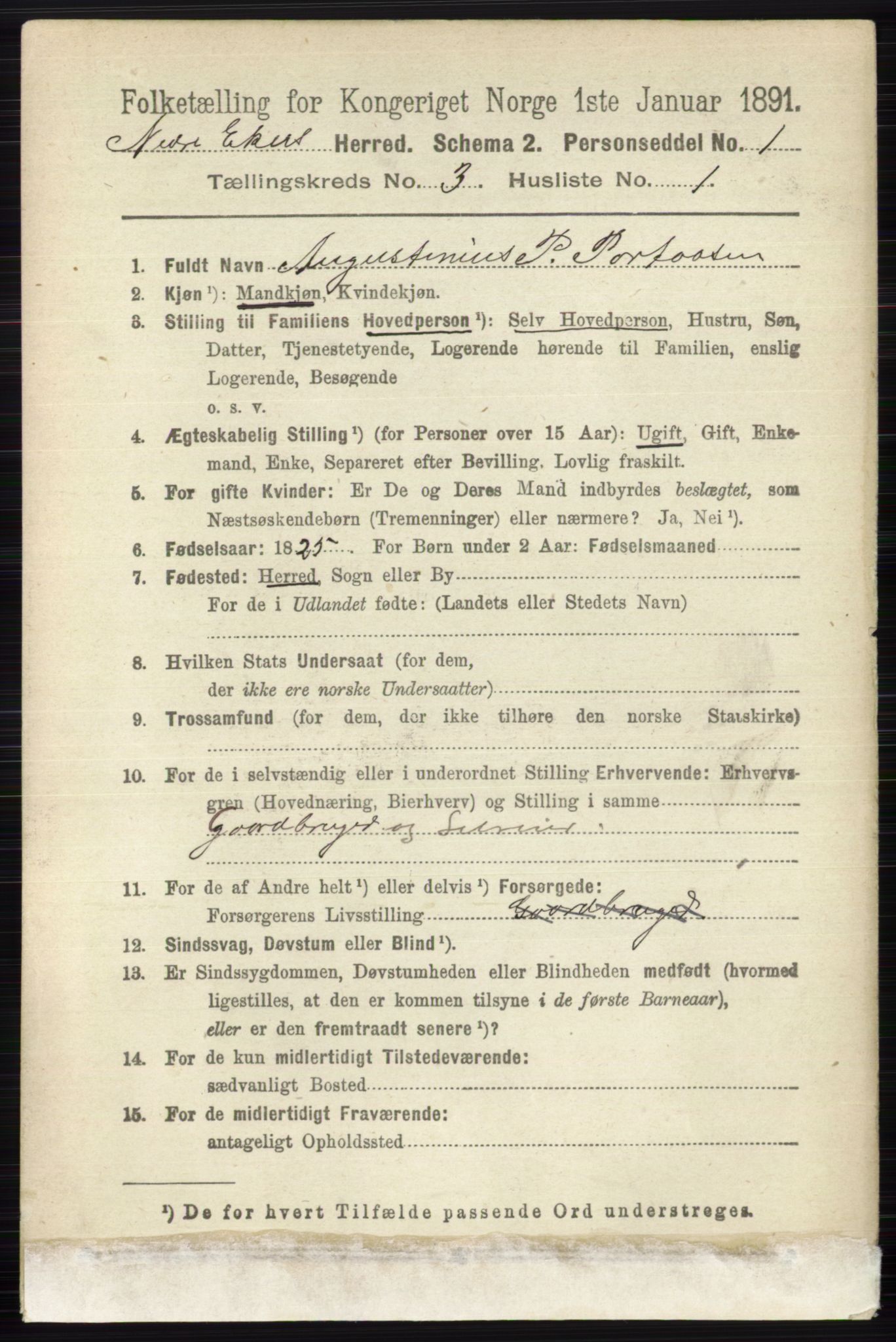 RA, 1891 census for 0625 Nedre Eiker, 1891, p. 1192