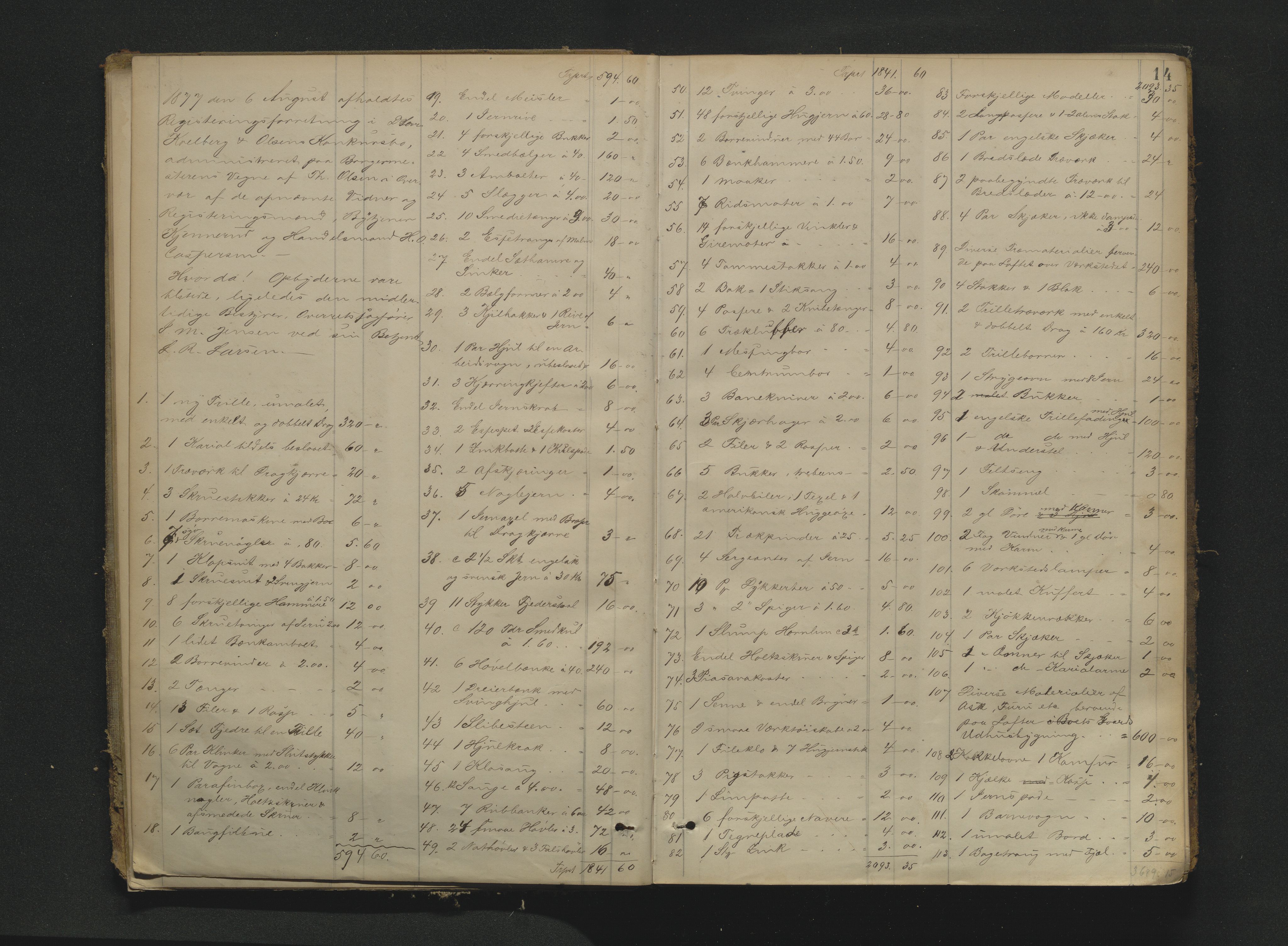 Drammen byfogd, AV/SAKO-A-222/H/Hb/Hbb/L0003: Registreringsprotokoll., 1877-1885, p. 14