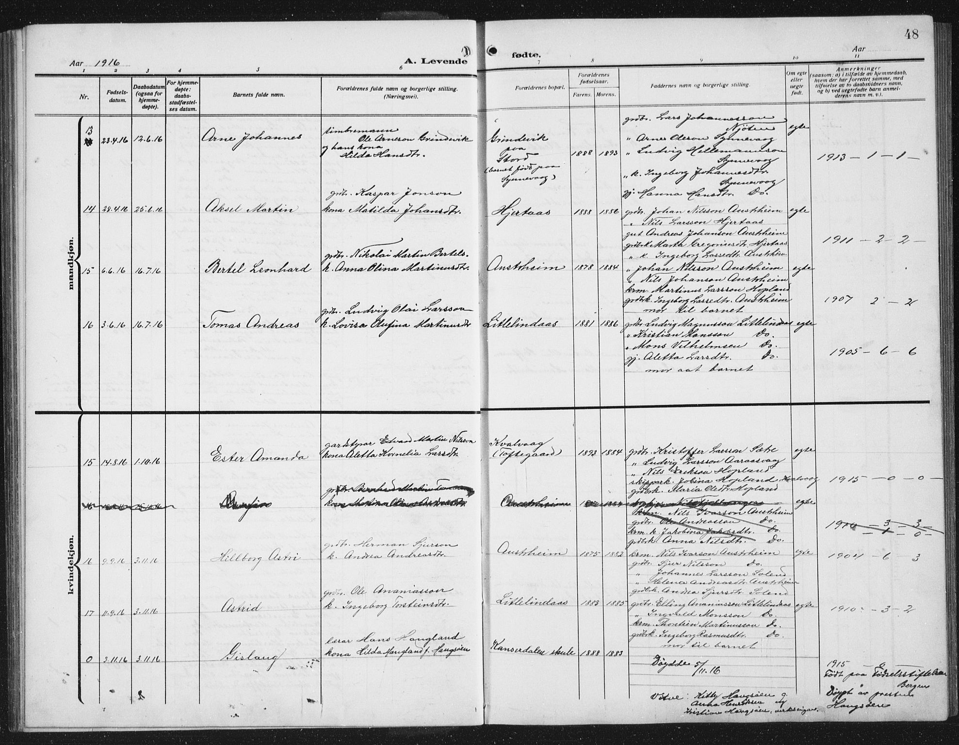 Lindås Sokneprestembete, AV/SAB-A-76701/H/Hab/Habc/L0005: Parish register (copy) no. C 5, 1910-1927, p. 48