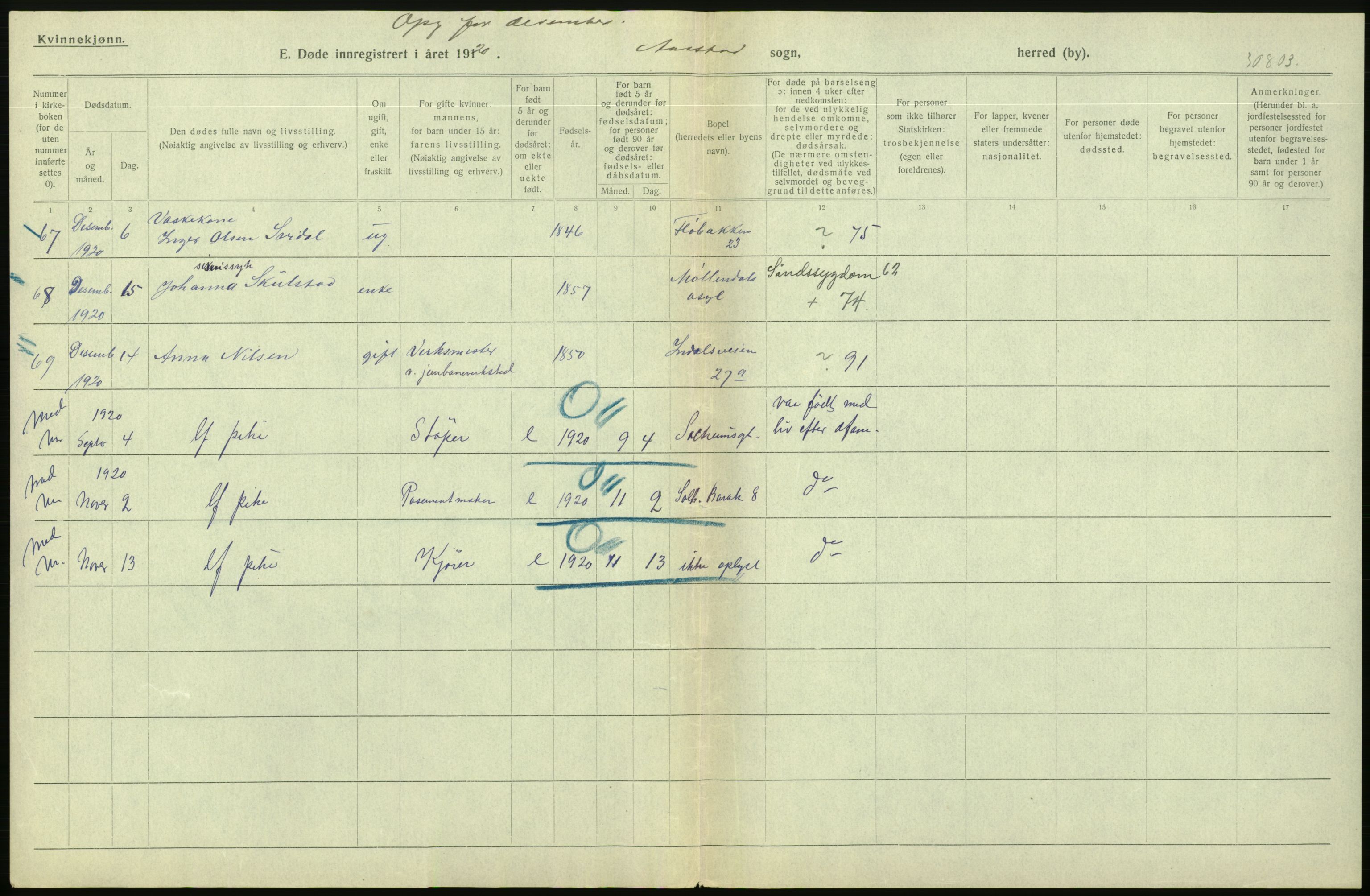 Statistisk sentralbyrå, Sosiodemografiske emner, Befolkning, AV/RA-S-2228/D/Df/Dfb/Dfbj/L0042: Bergen: Gifte, døde, dødfødte., 1920, p. 428