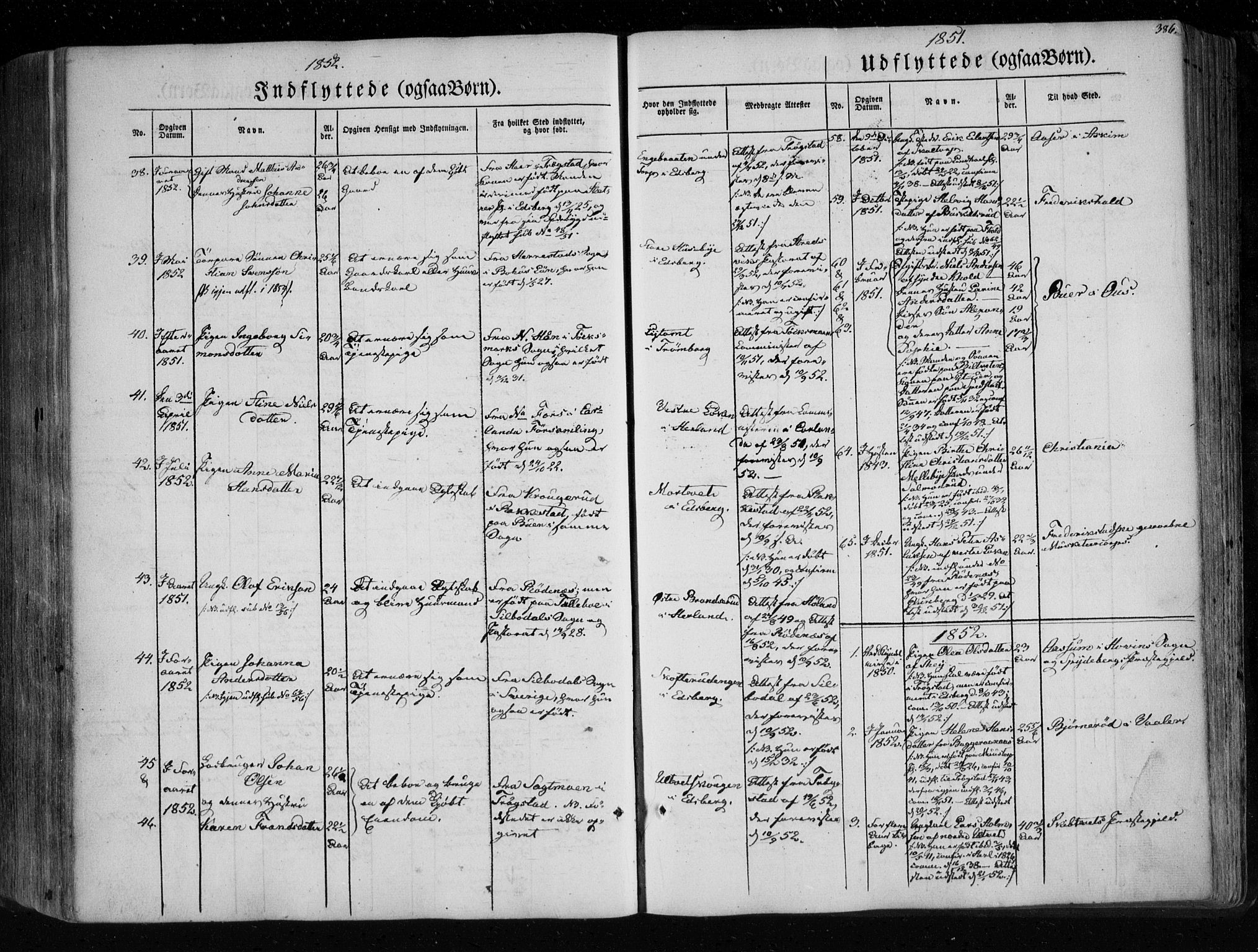 Eidsberg prestekontor Kirkebøker, SAO/A-10905/F/Fa/L0009: Parish register (official) no. I 9, 1849-1856, p. 386