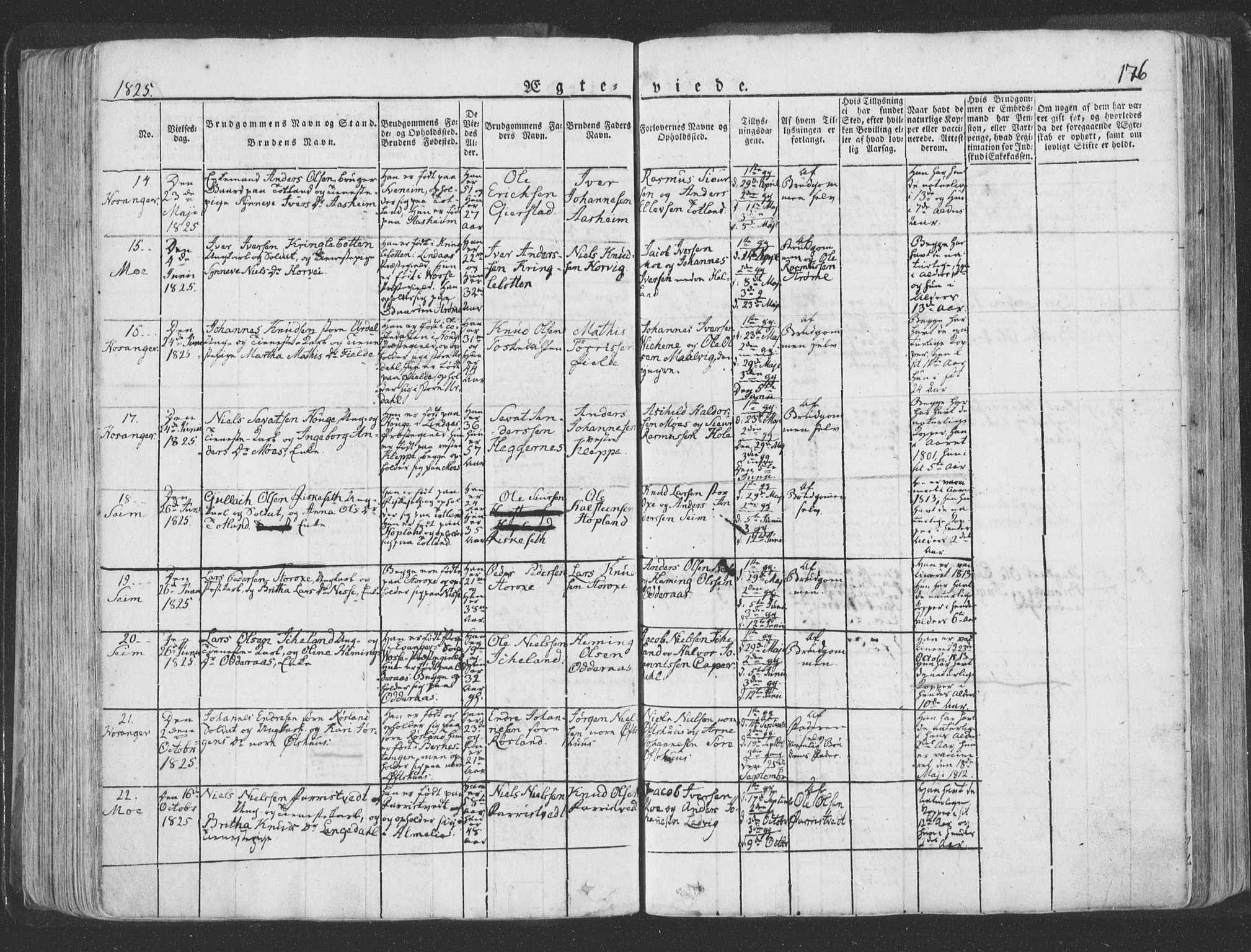 Hosanger sokneprestembete, AV/SAB-A-75801/H/Haa: Parish register (official) no. A 6, 1824-1835, p. 176