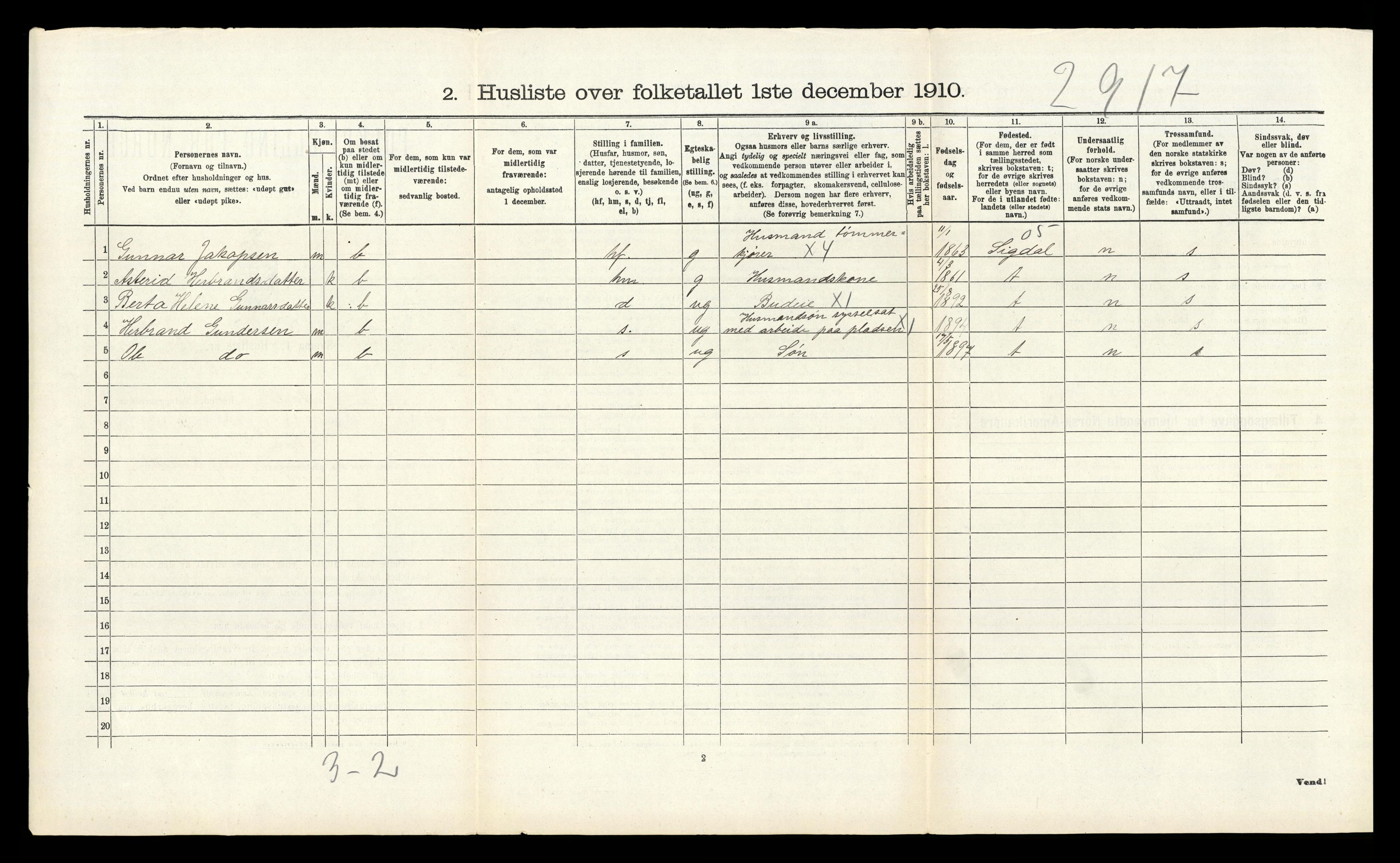 RA, 1910 census for Nore, 1910, p. 294