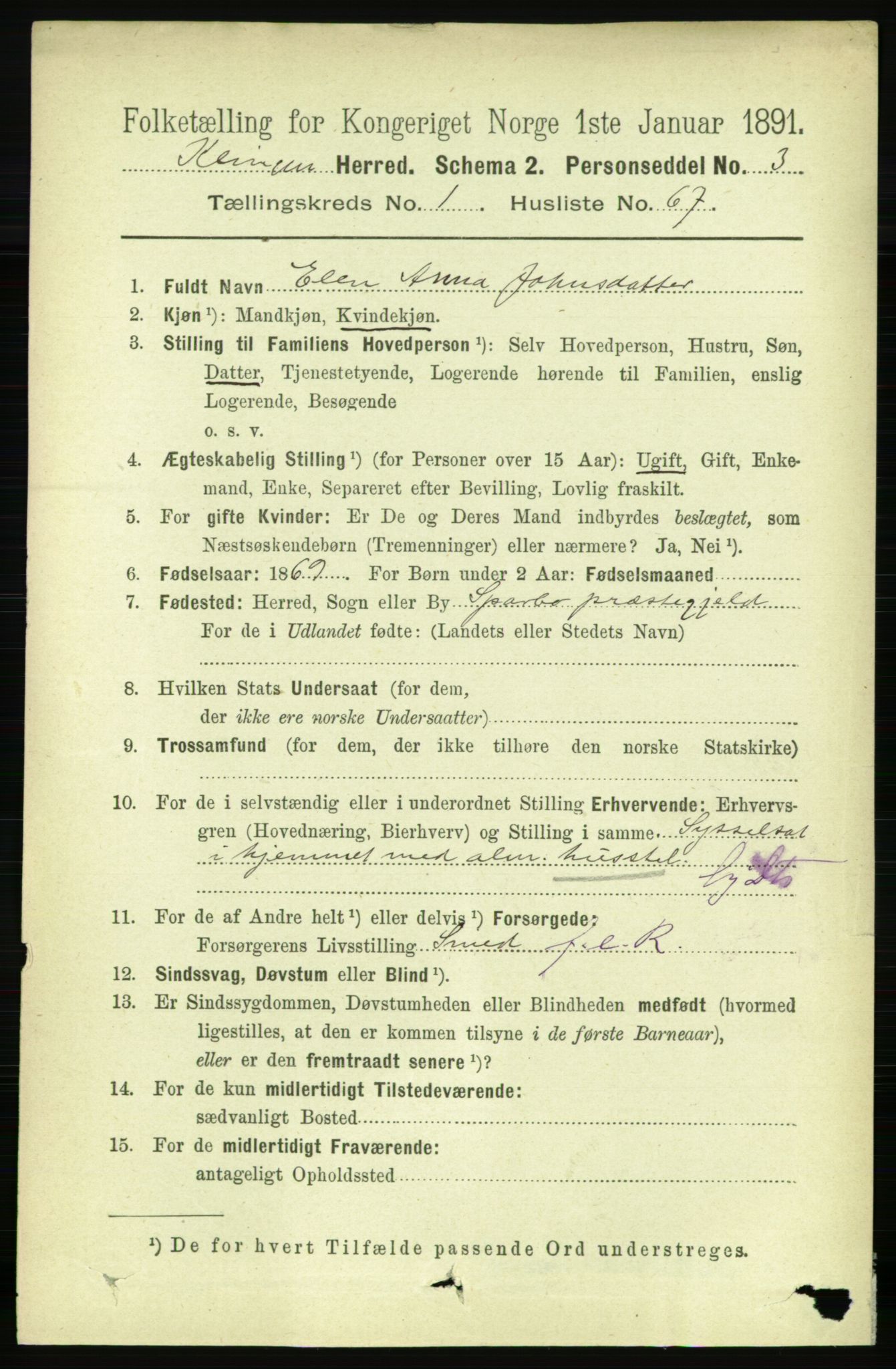 RA, 1891 census for 1746 Klinga, 1891, p. 467