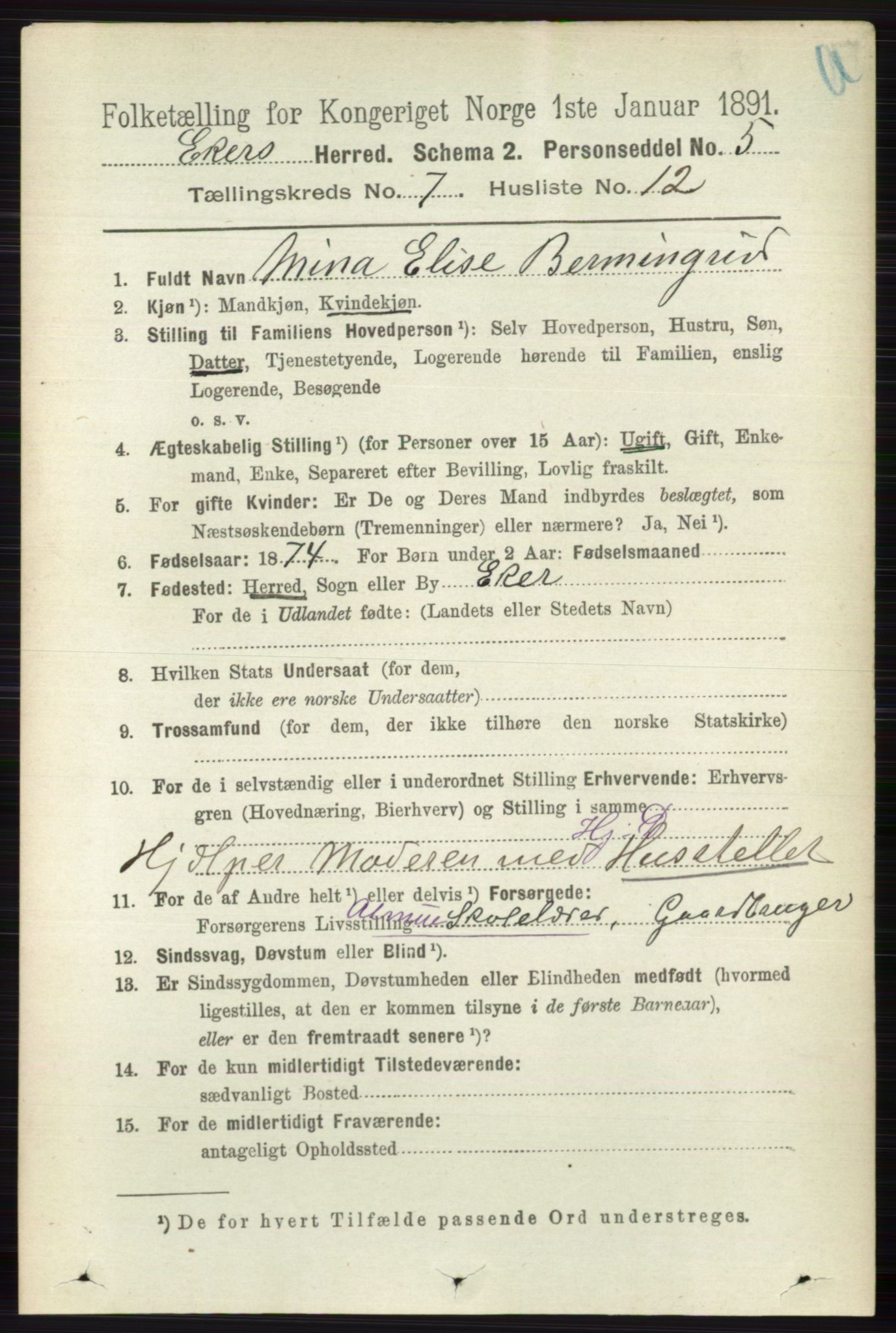 RA, 1891 census for 0624 Øvre Eiker, 1891, p. 2728