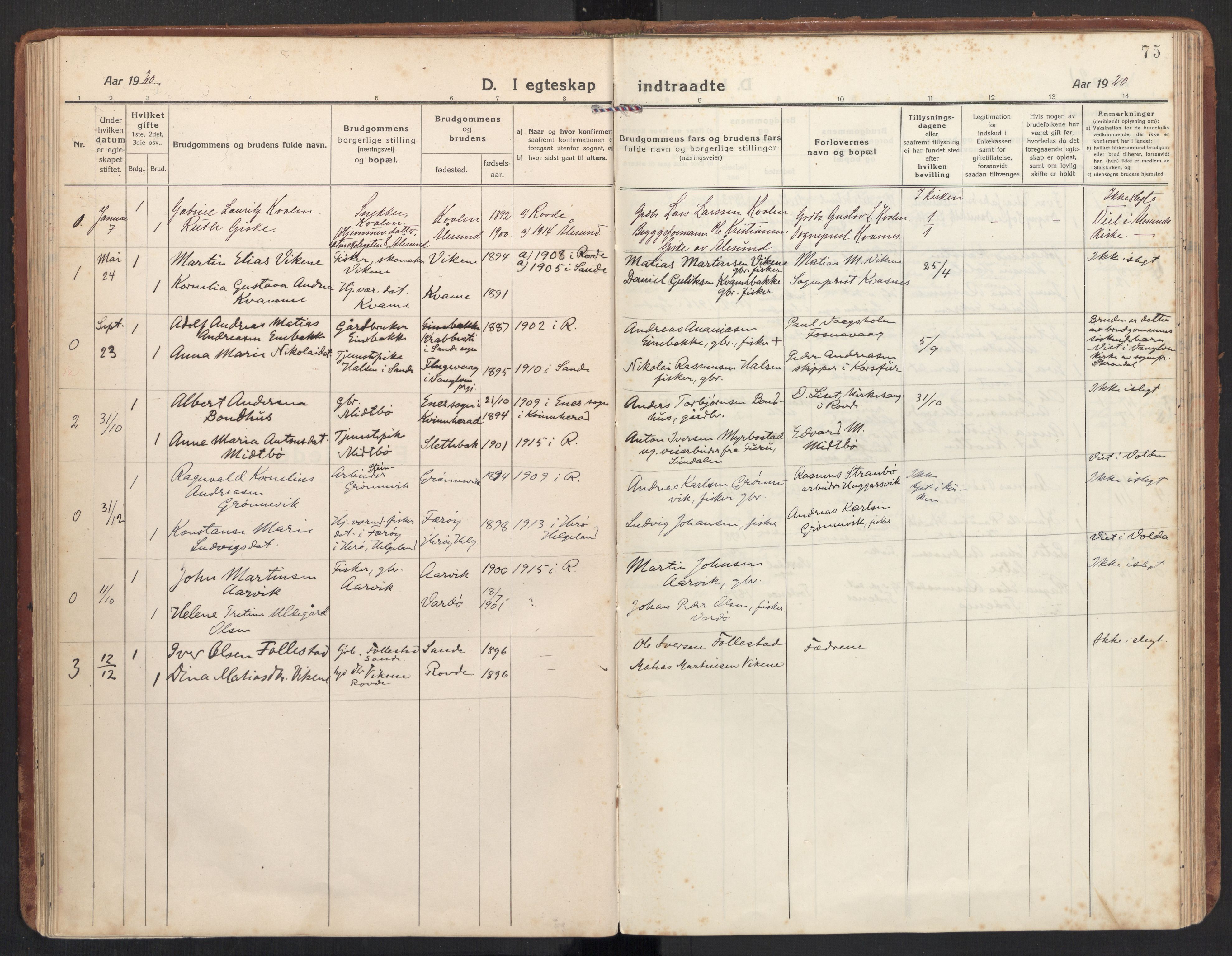 Ministerialprotokoller, klokkerbøker og fødselsregistre - Møre og Romsdal, AV/SAT-A-1454/504/L0058: Parish register (official) no. 504A05, 1920-1940, p. 75