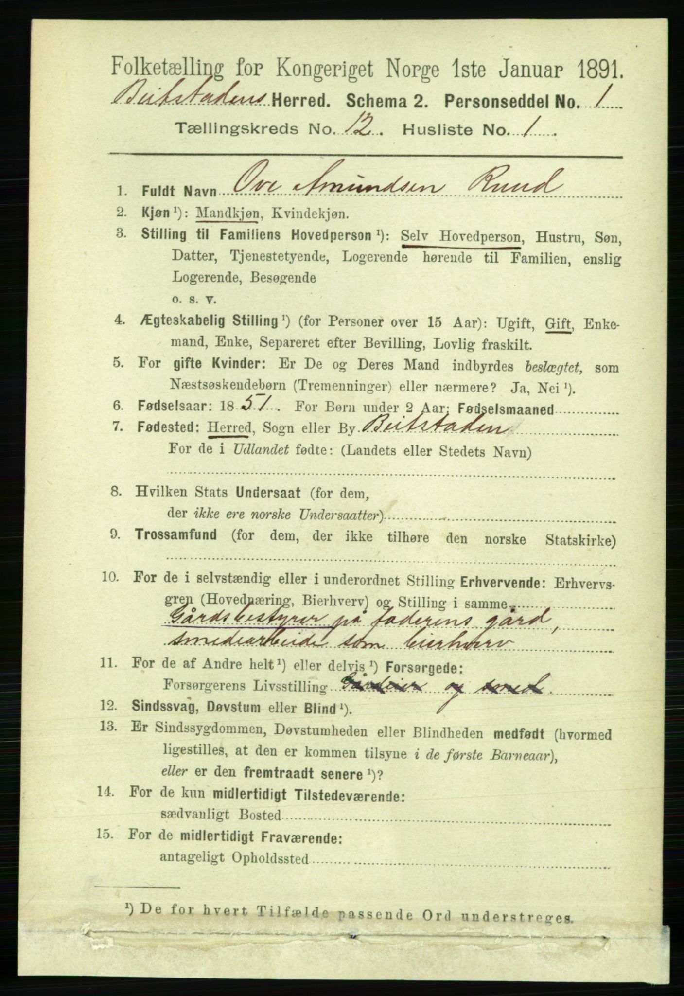 RA, 1891 census for 1727 Beitstad, 1891, p. 3366