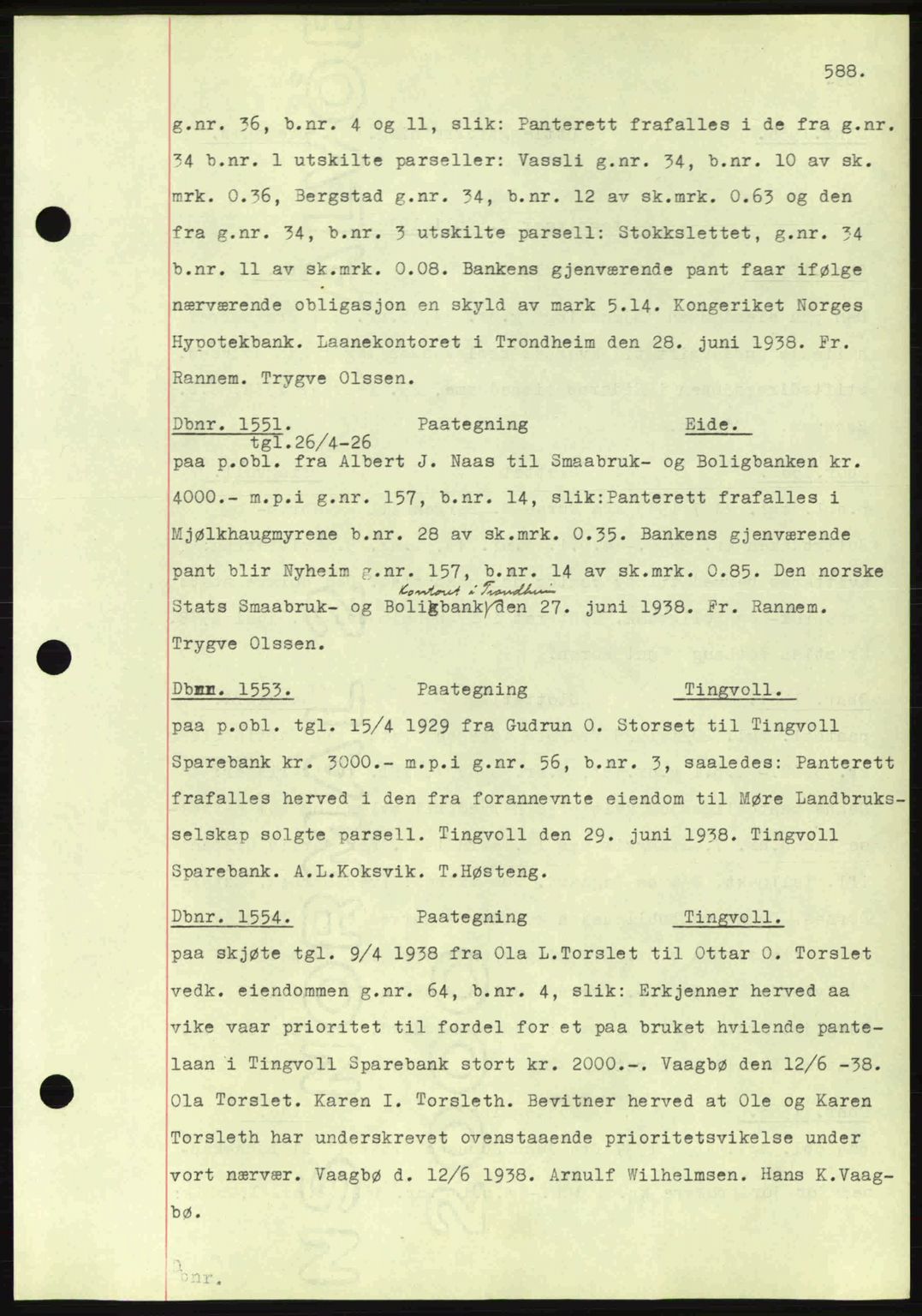 Nordmøre sorenskriveri, AV/SAT-A-4132/1/2/2Ca: Mortgage book no. C80, 1936-1939, Diary no: : 1551/1938