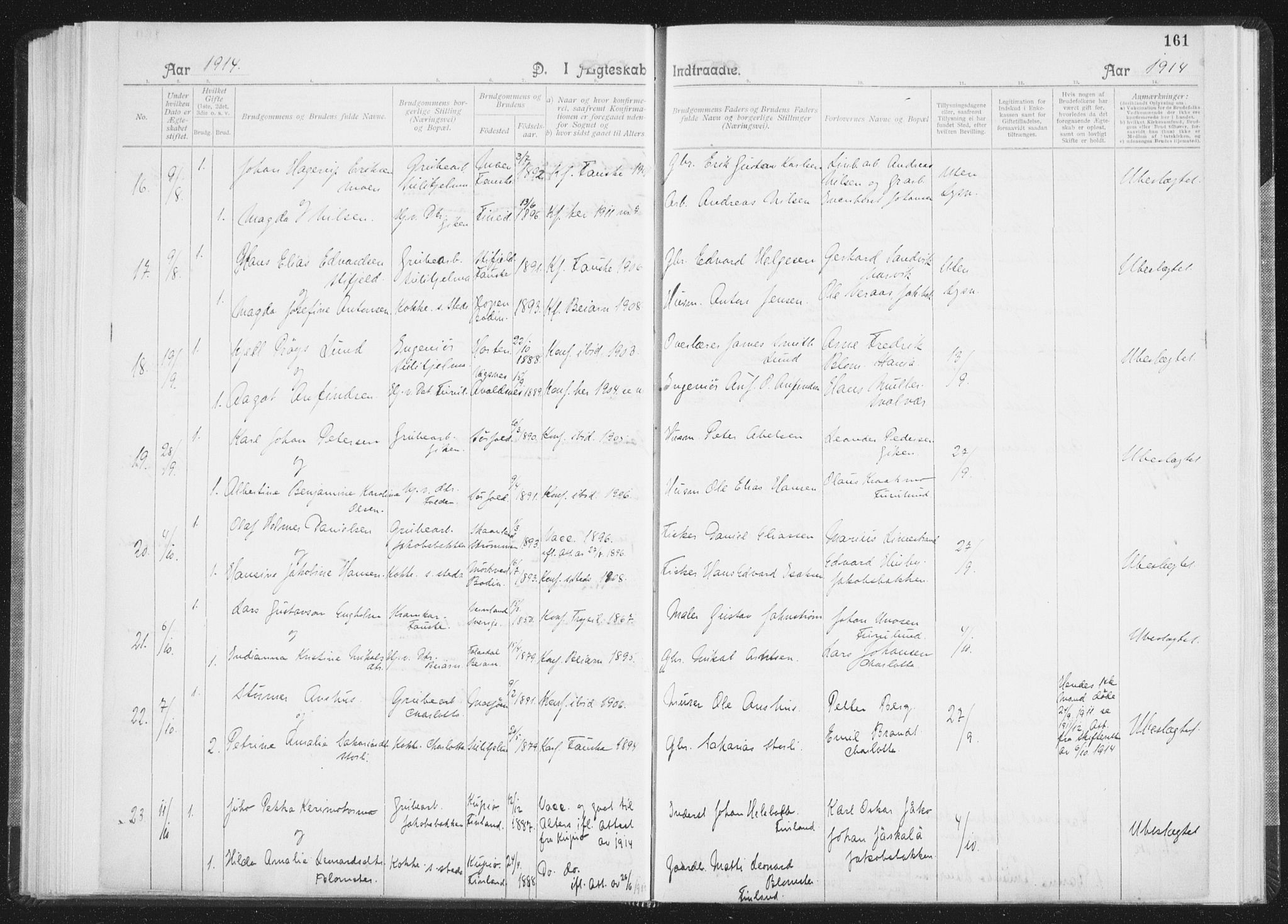 Ministerialprotokoller, klokkerbøker og fødselsregistre - Nordland, AV/SAT-A-1459/850/L0711: Curate's parish register no. 850B01, 1902-1915, p. 161