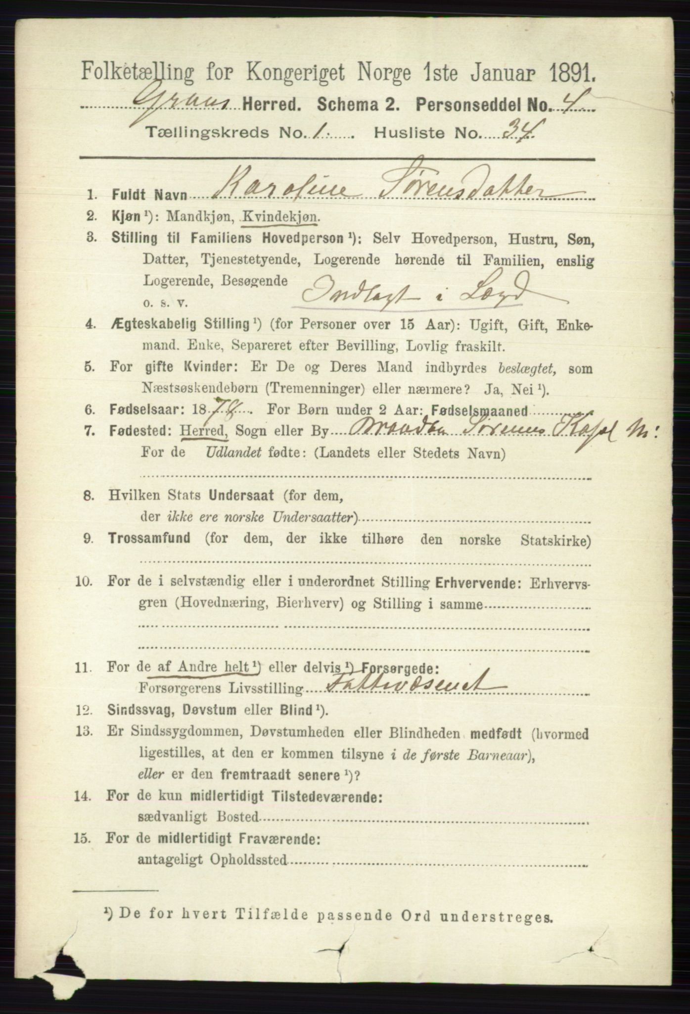 RA, 1891 census for 0534 Gran, 1891, p. 276