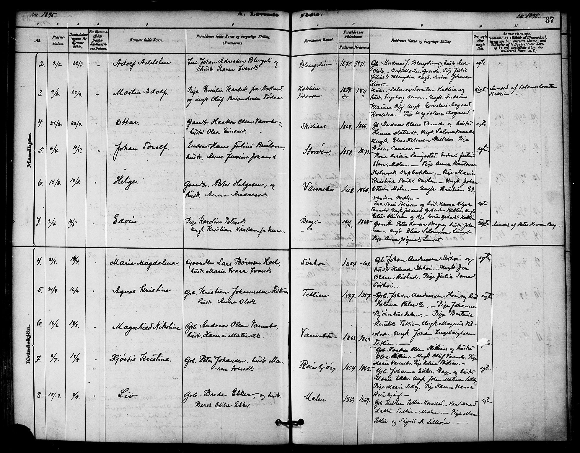 Ministerialprotokoller, klokkerbøker og fødselsregistre - Nord-Trøndelag, AV/SAT-A-1458/766/L0563: Parish register (official) no. 767A01, 1881-1899, p. 37