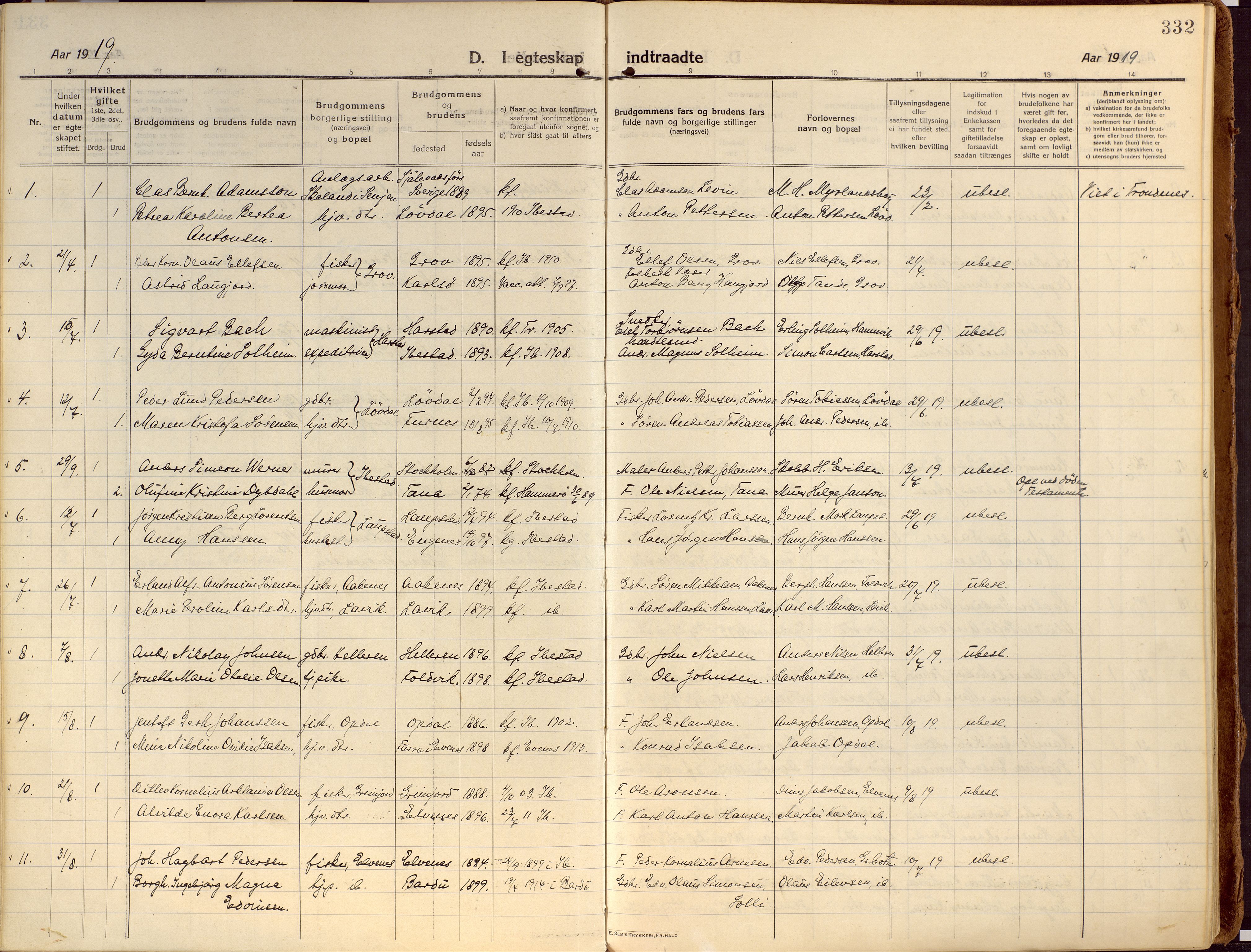 Ibestad sokneprestembete, SATØ/S-0077/H/Ha/Haa/L0018kirke: Parish register (official) no. 18, 1915-1929, p. 332